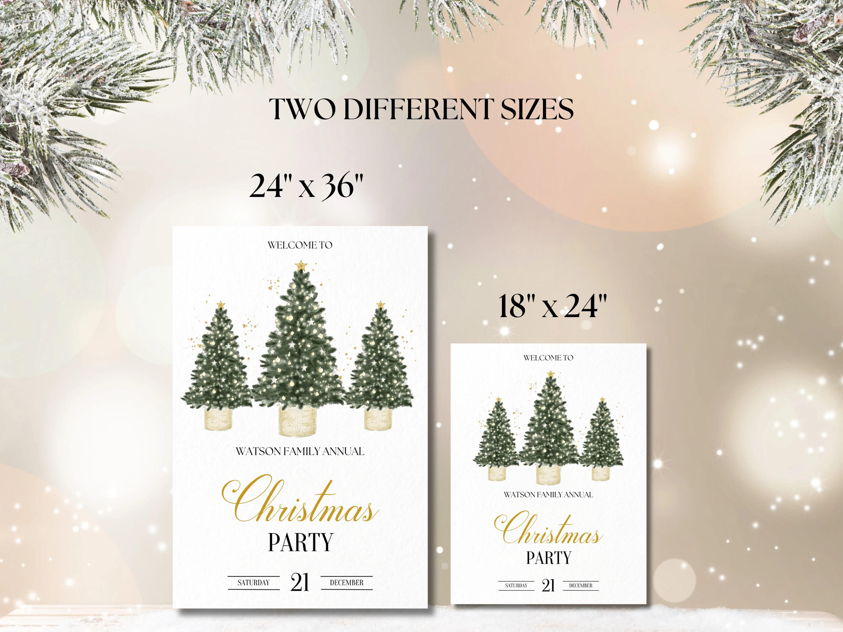 Green & Gold Christmas Tree Welcome Sign | Christmas Dinner Party Decor | Editable Canva Template | Digital Download