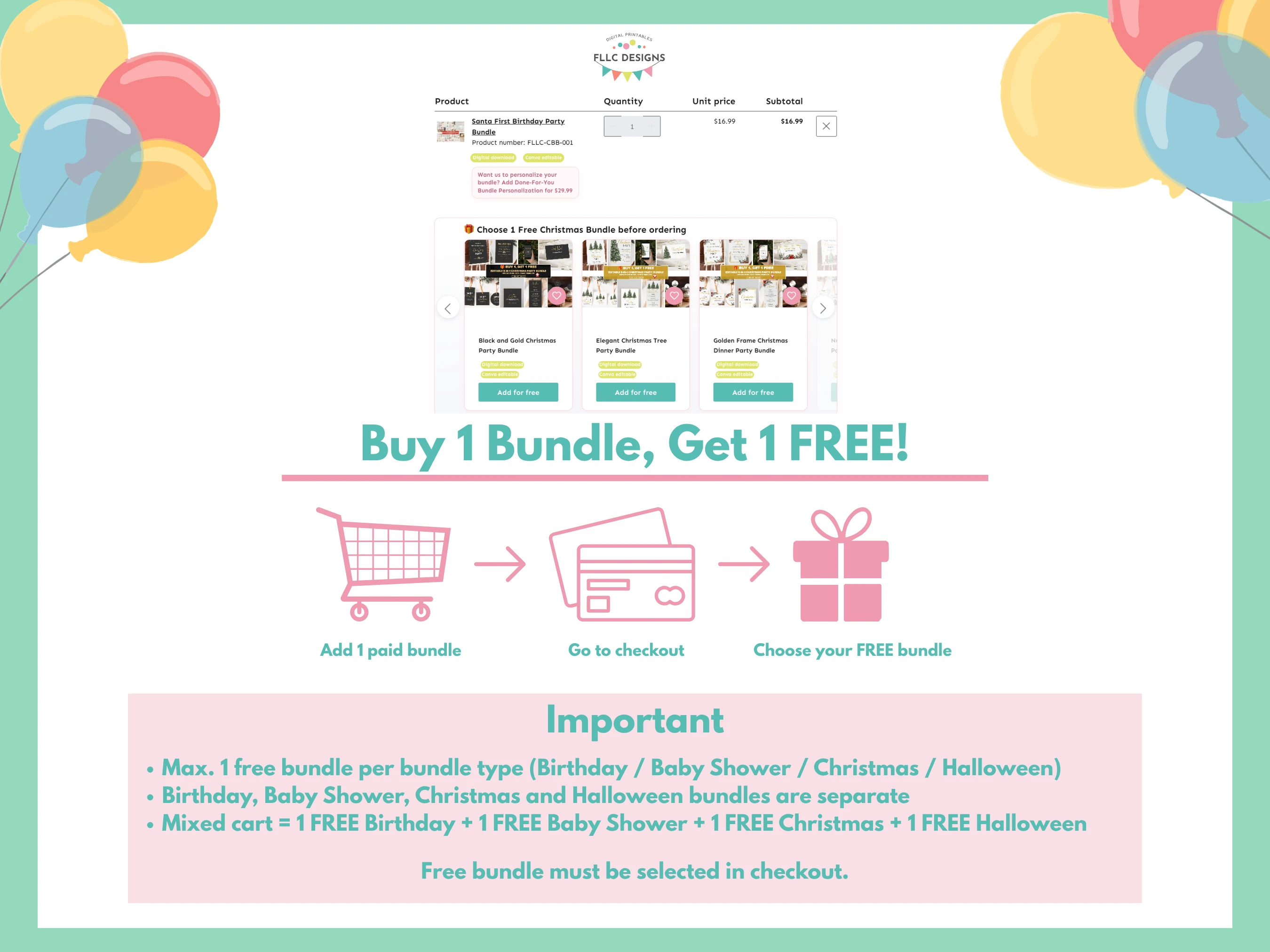 Santa First Birthday Party Bundle | ONEderful Christmas Birthday Decor | Editable Canva Template | Digital Download