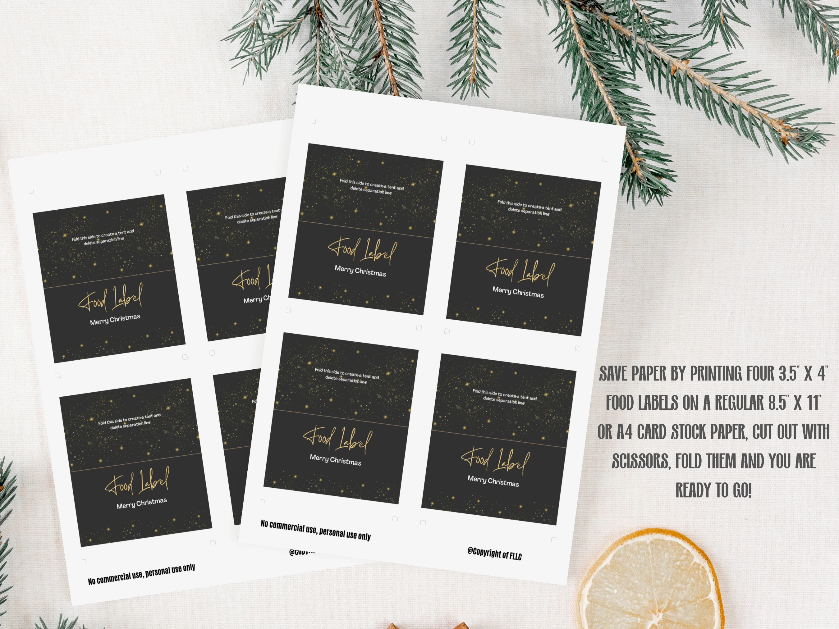 Black and Gold Christmas Food Tent Cards | Elegant Place Cards & Food Labels | Editable Canva Template | Digital Download