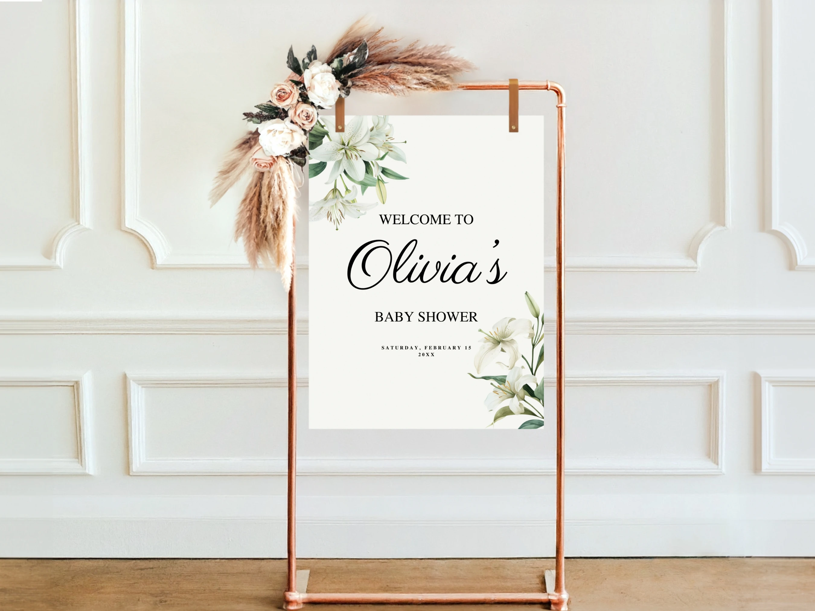 Baby In Bloom Baby Shower Welcome Sign | Wildflower Floral Greenery Welcome Board For Baby Girl | Editable Canva Template | Digital Download