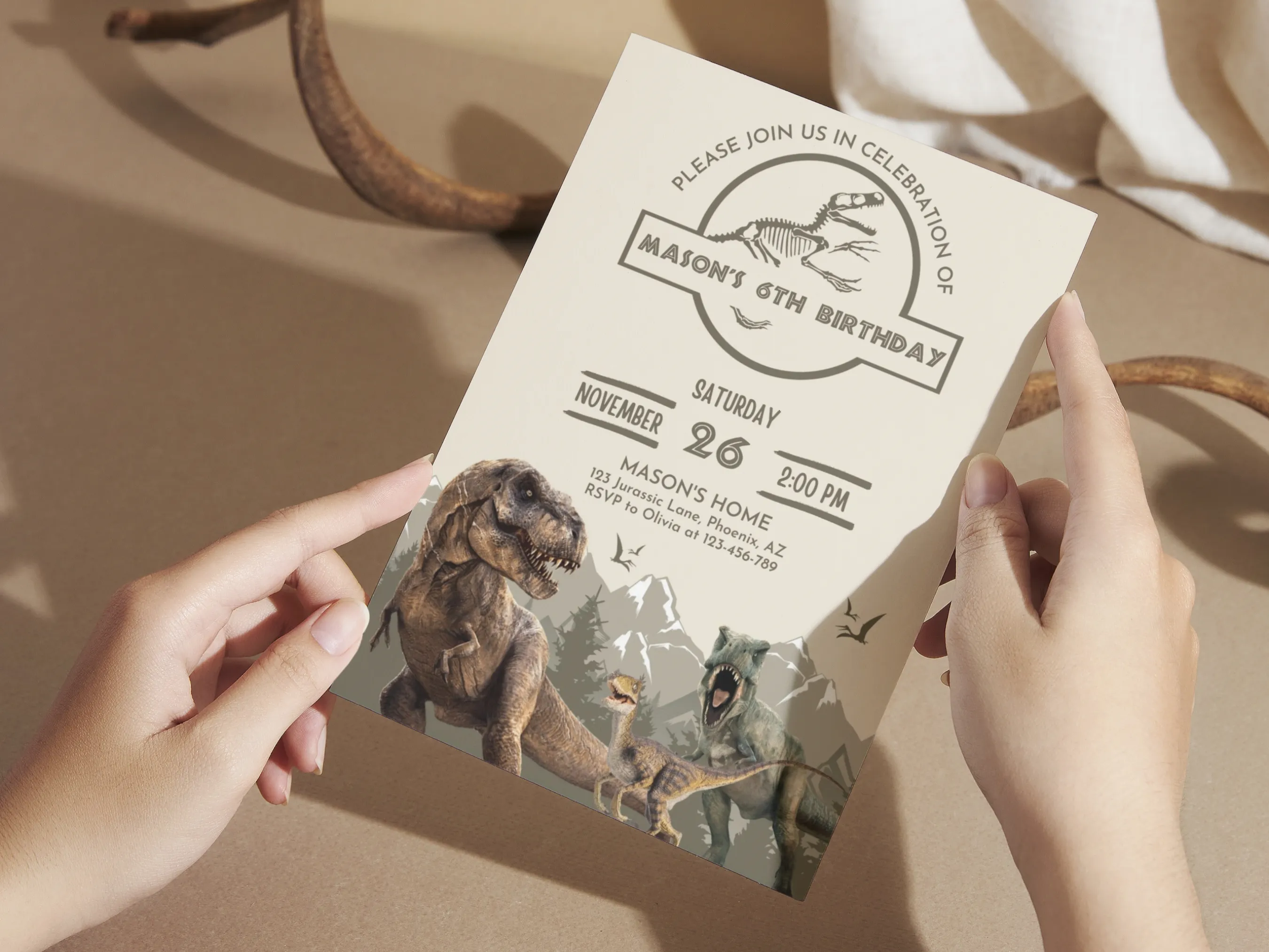 Dinosaur Birthday Invitation | Jurassic Invitation | Trex Birthday Party | Editable Canva Template | Digital Download
