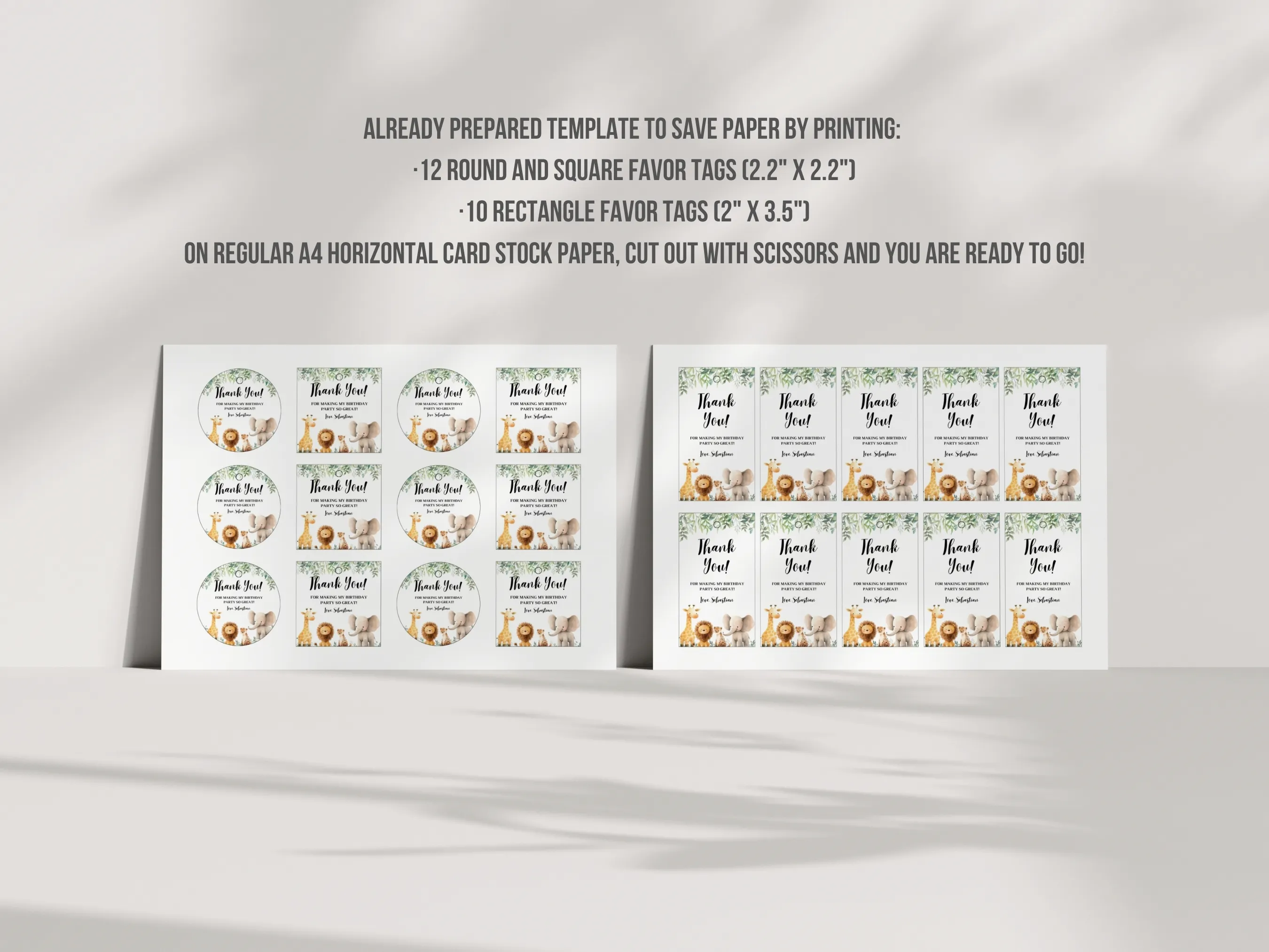 Wild One Birthday Thank You Tags | Safari Party Favor Labels | Jungle Animals Gift Tags | Editable Canva Template | Digital Download