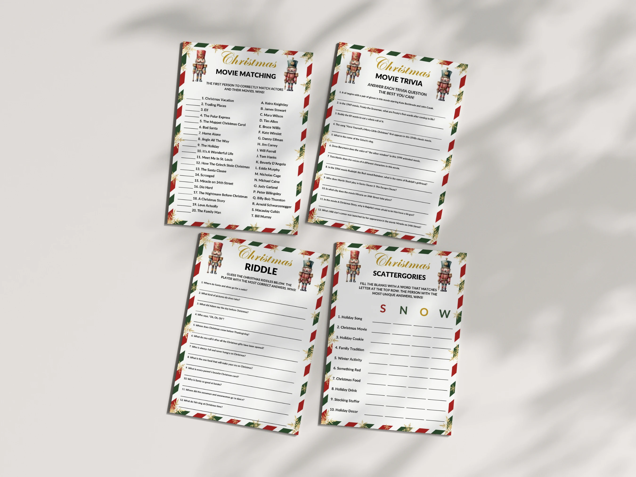 Nutcracker Christmas Games Bundle | 20 Printable Family Party Games | Ready-to-Print Games | Digital Download