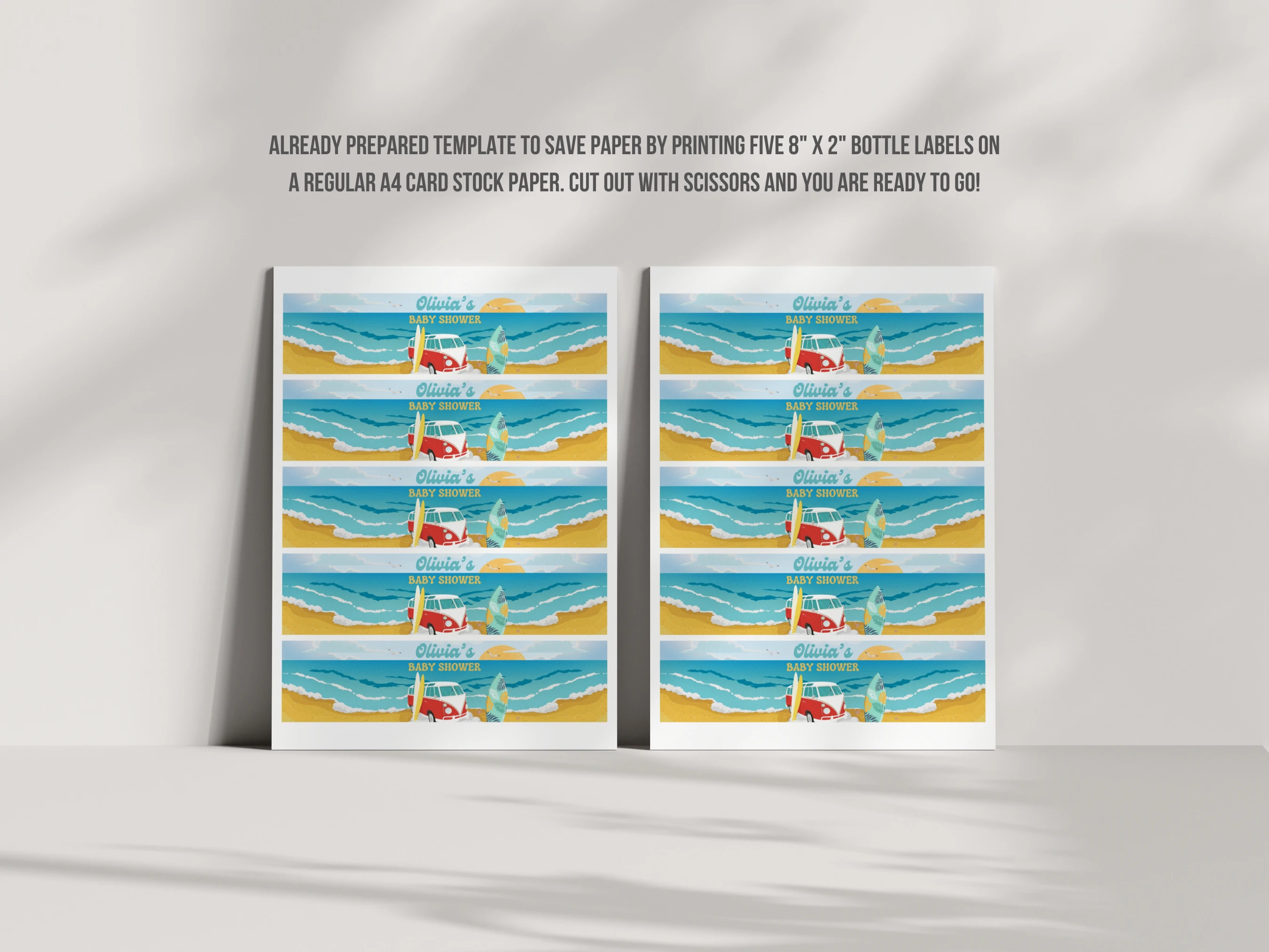 Baby On Board Baby Shower Water Bottle Label | Surf Baby Shower Bottle Sticker | Editable Canva Template | Digital Download