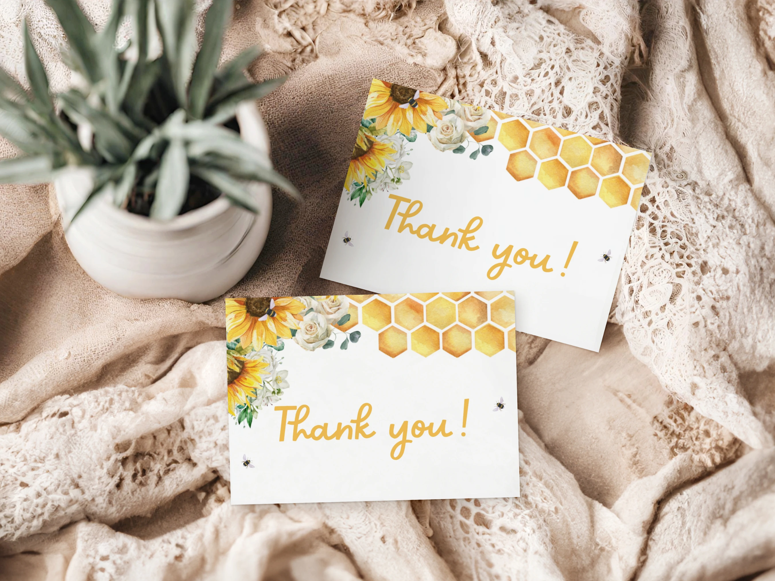 bumble bee baby shower thank you card, sunflower honey bee thank you note, sunflower baby shower thank you card printable, honey bee baby shower thank you template, editable baby shower thank you card Canva