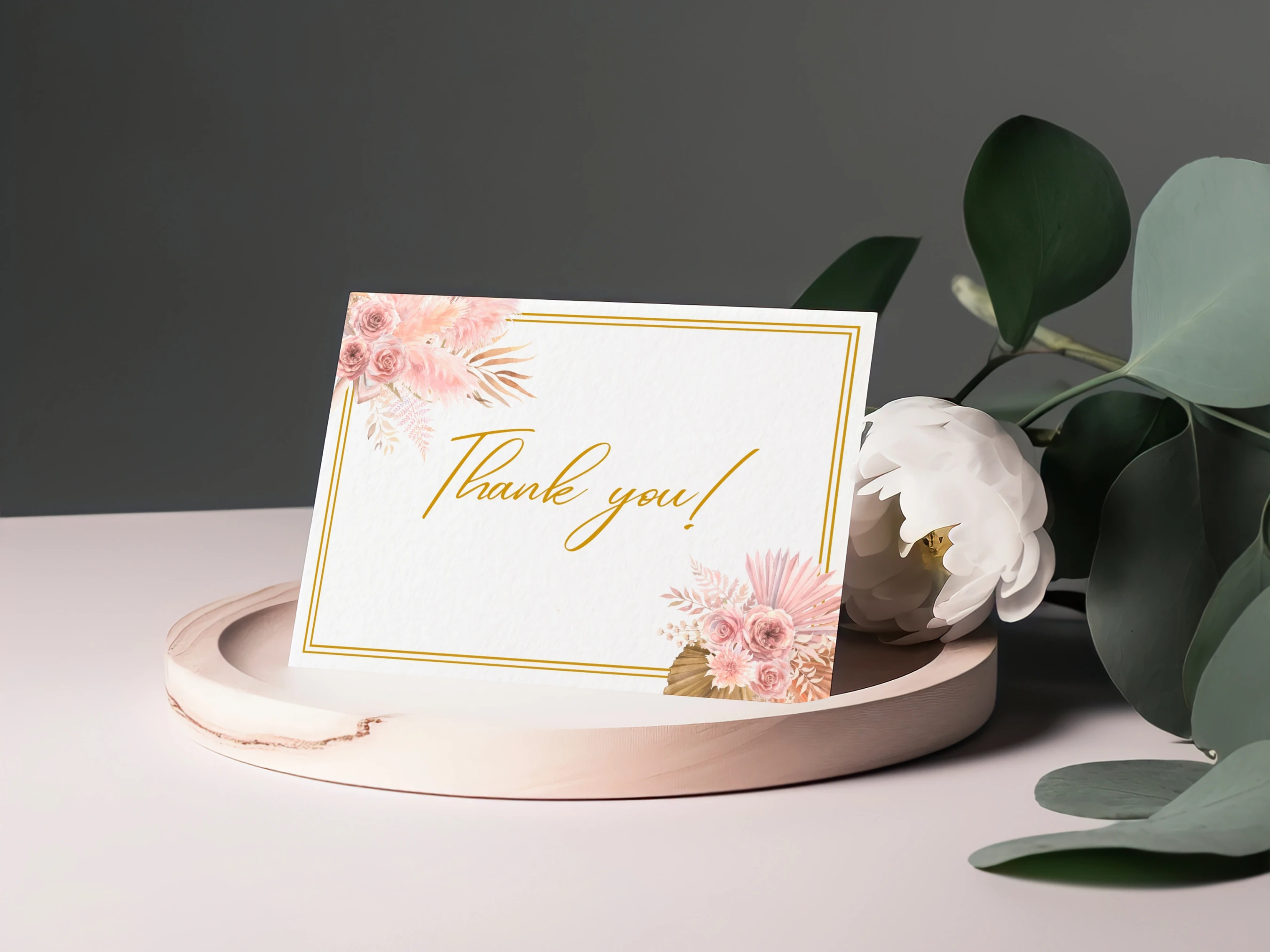 Boho Baby Shower Thank You Card | Rose Gold Pampas Grass Baby Shower Thank You Note | Editable Canva Template | Digital Download
