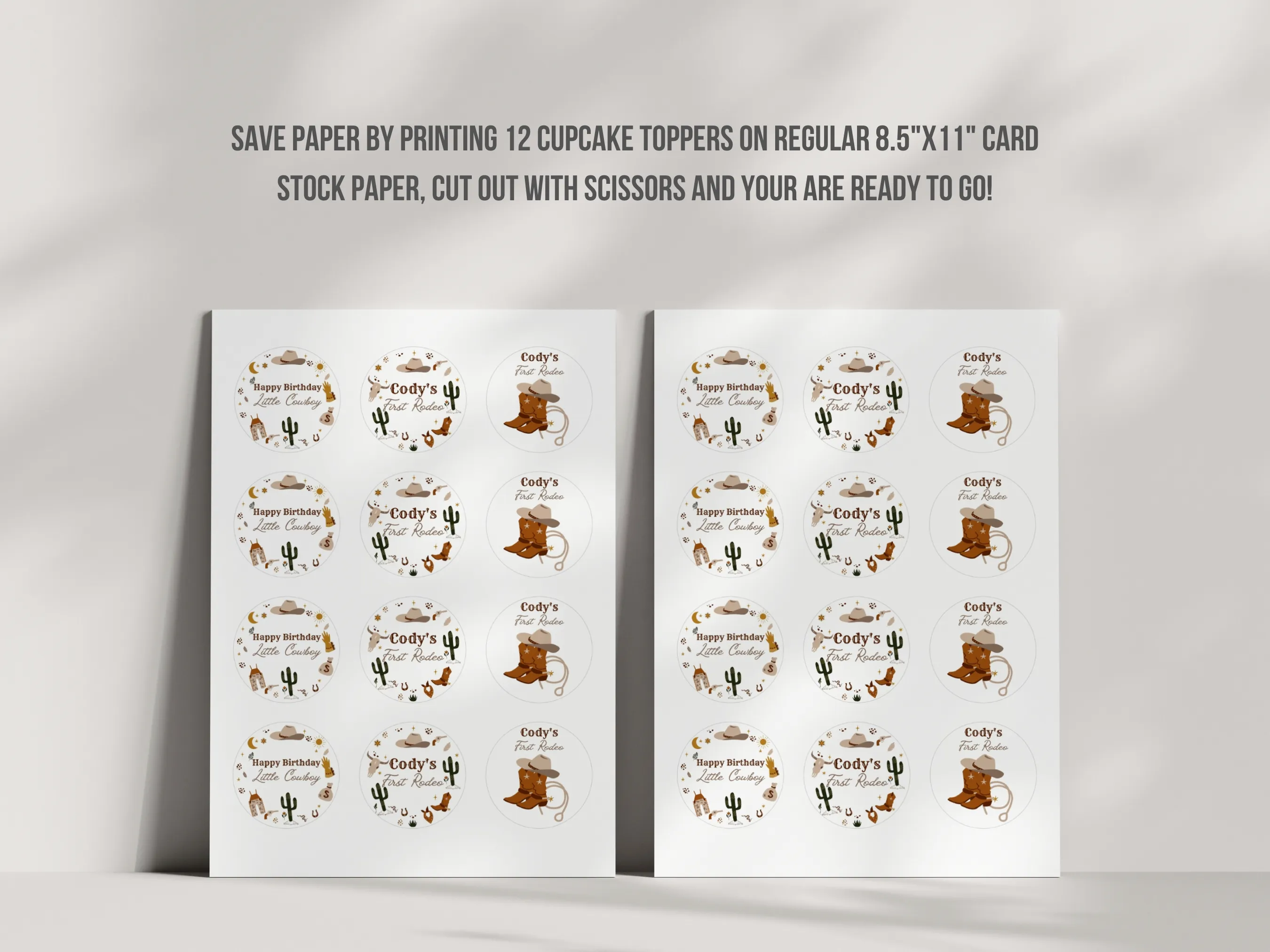 My First Rodeo Birthday Cupcake Toppers | Cowboy Custom Cake Topper | Western Happy Birthday Cupcake Toppers | Party Cake Toppers | Editable Canva Template | Digital Download