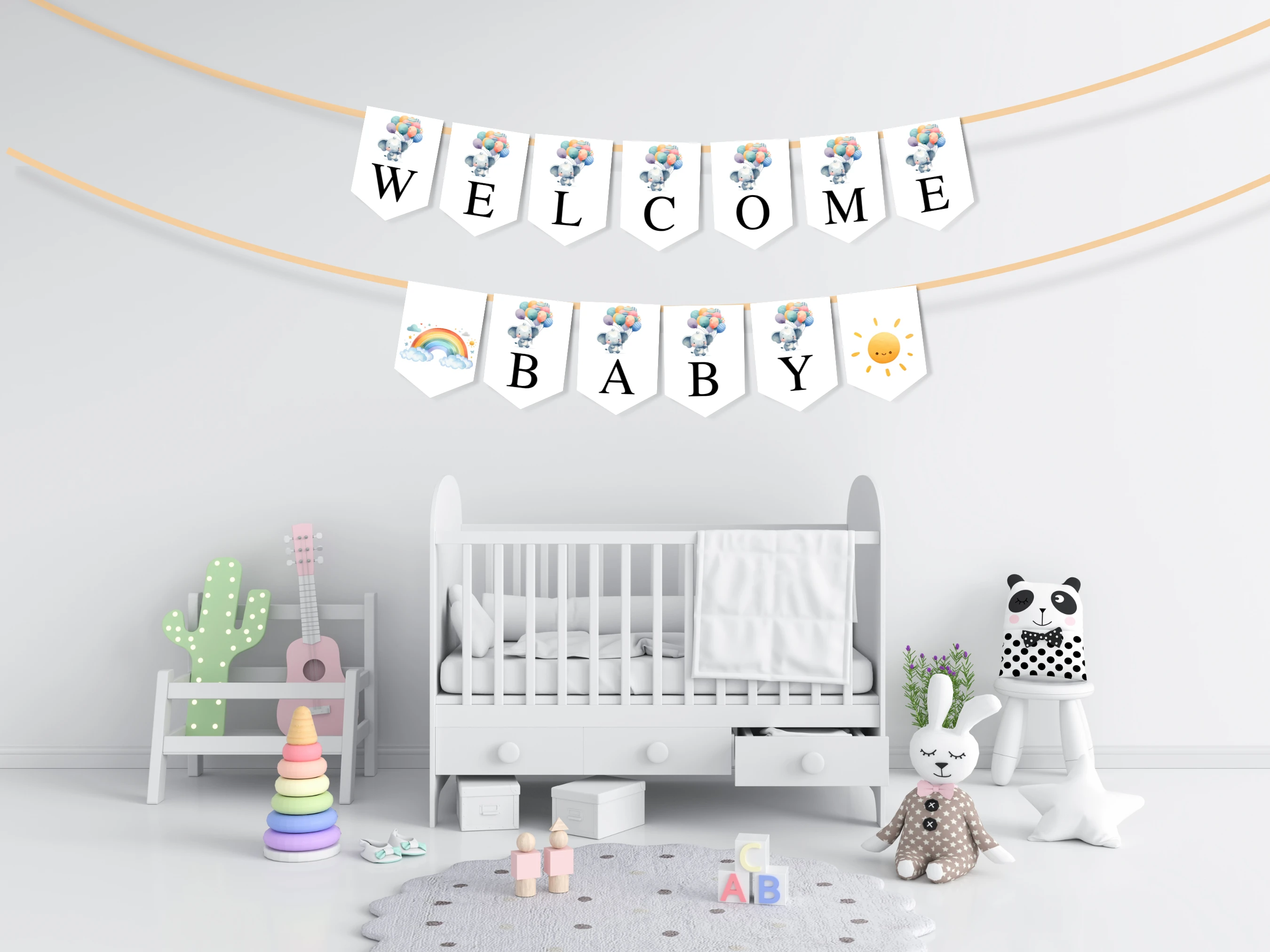 elephant baby shower banner, little peanut baby shower bunting, blue elephant balloon baby shower banner, gender neutral baby shower banner printable, editable baby shower banner Canva