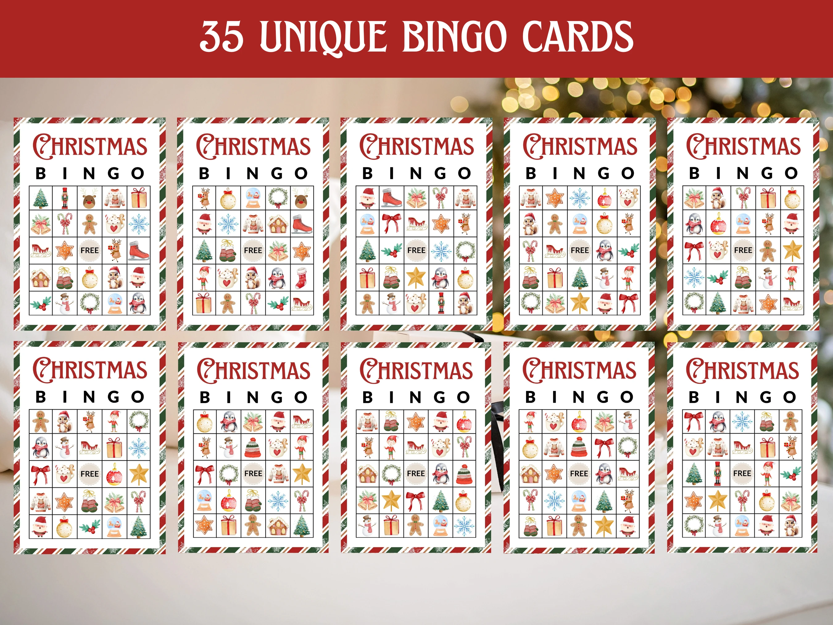 Printable Christmas Bingo Game | 35 Festive Holiday Cards | Ready-to-Print Game | Digital Download