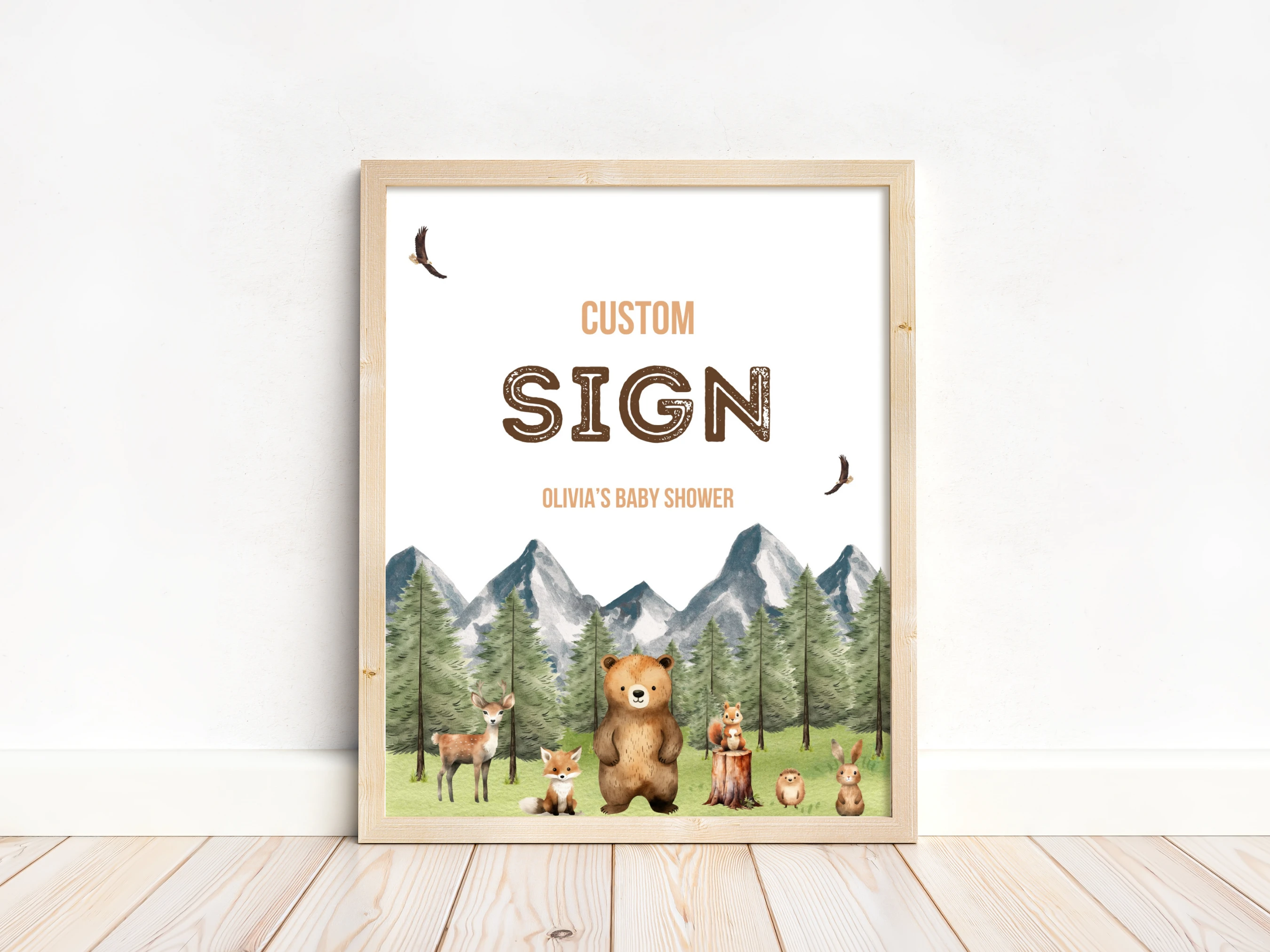 Woodland Baby Shower Table Sign | Forest Animals Late Night Diapers | Pacifier Hunt Sign | Editable Canva Template | Digital Download