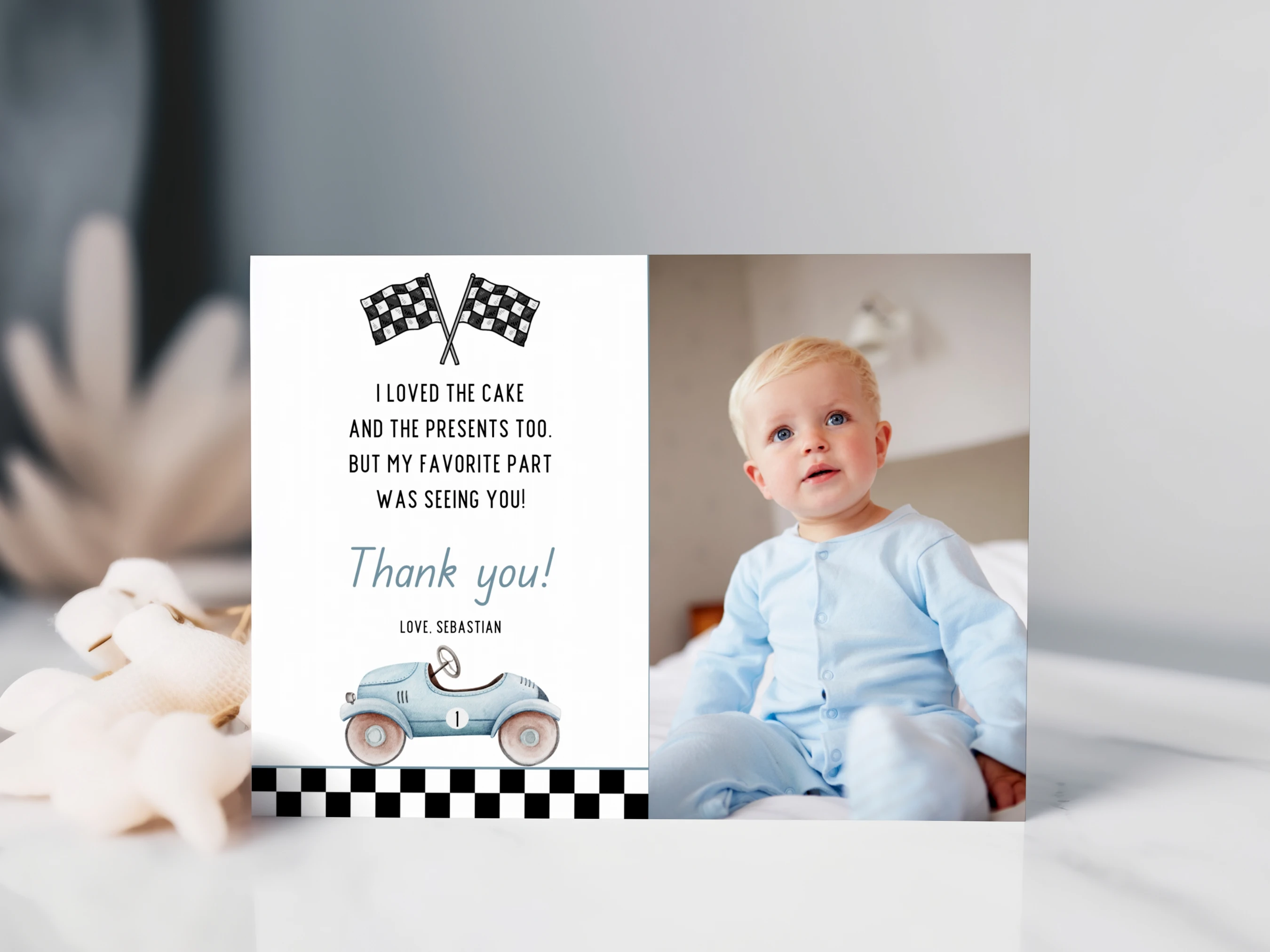 fast one thank you card, racing party thank you note, birthday thank you card with photo, racing birthday thank you note, printable kids thank you card