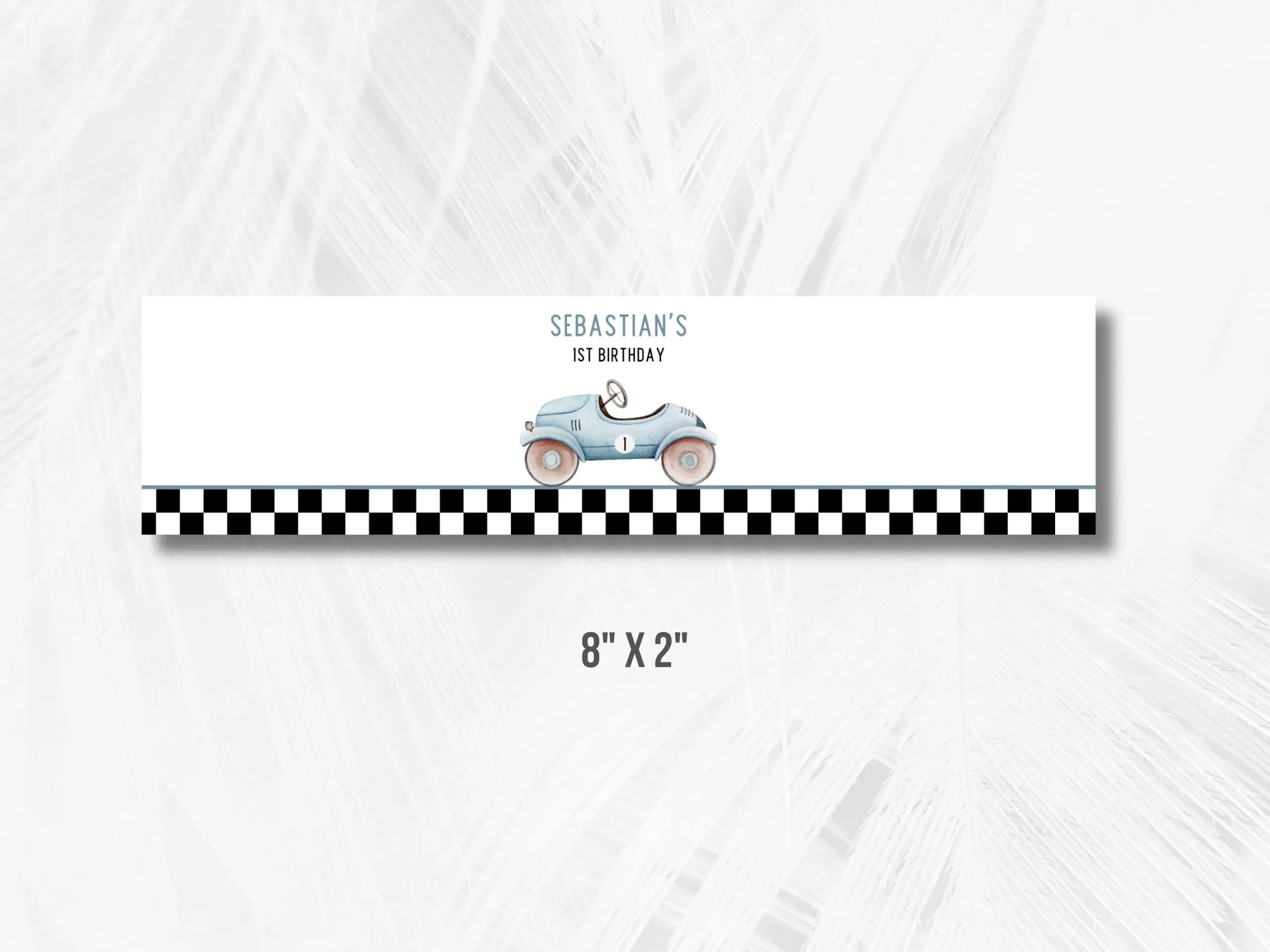 Fast One Birthday Water Bottle Labels | Vintage Blue Race Car Bottle Wraps | Editable Canva Template | Digital Download