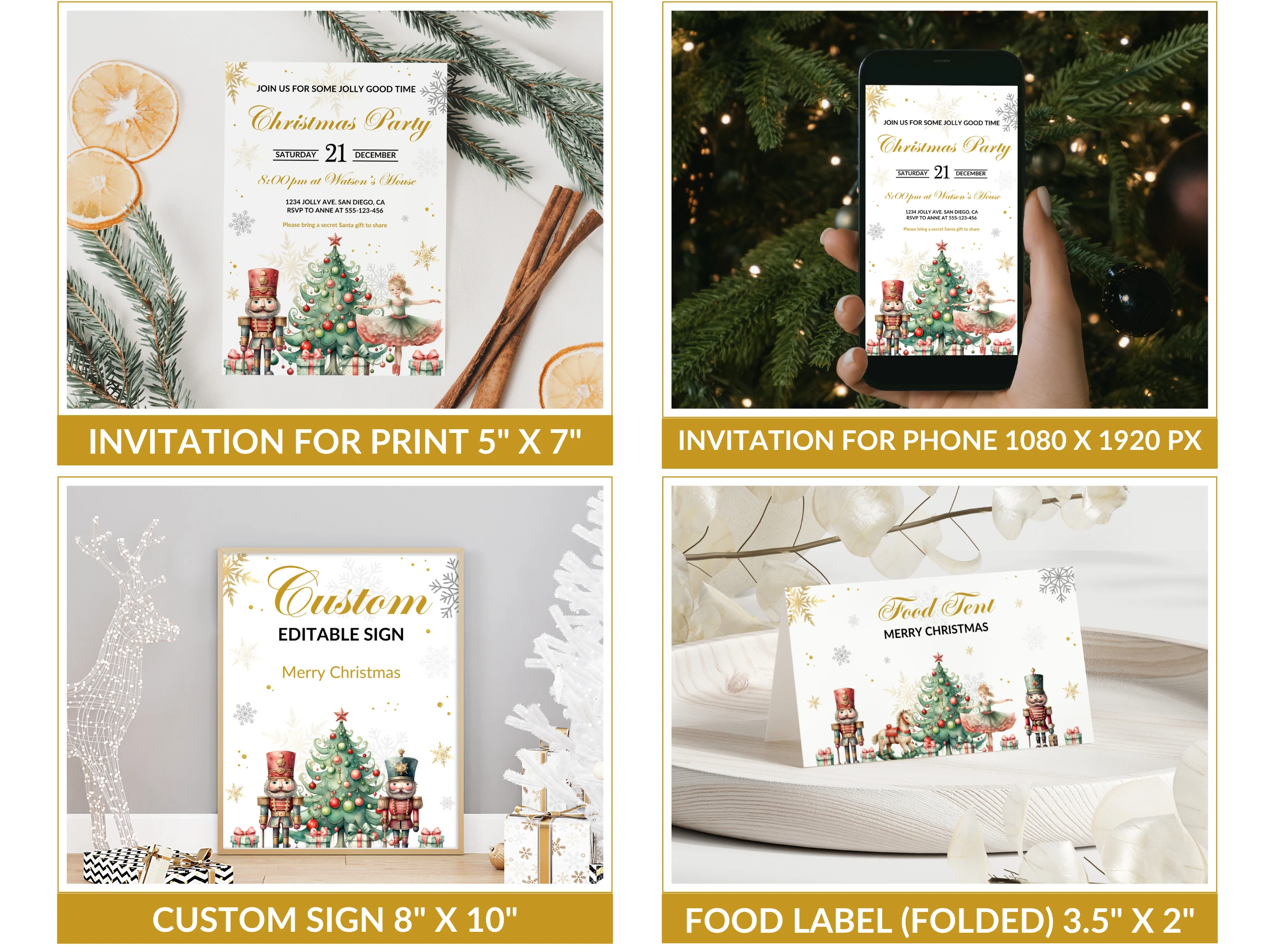 Nutcracker Christmas Party Bundle | Editable Dinner and Holiday Party Kit | Editable Canva Template | Digital Download
