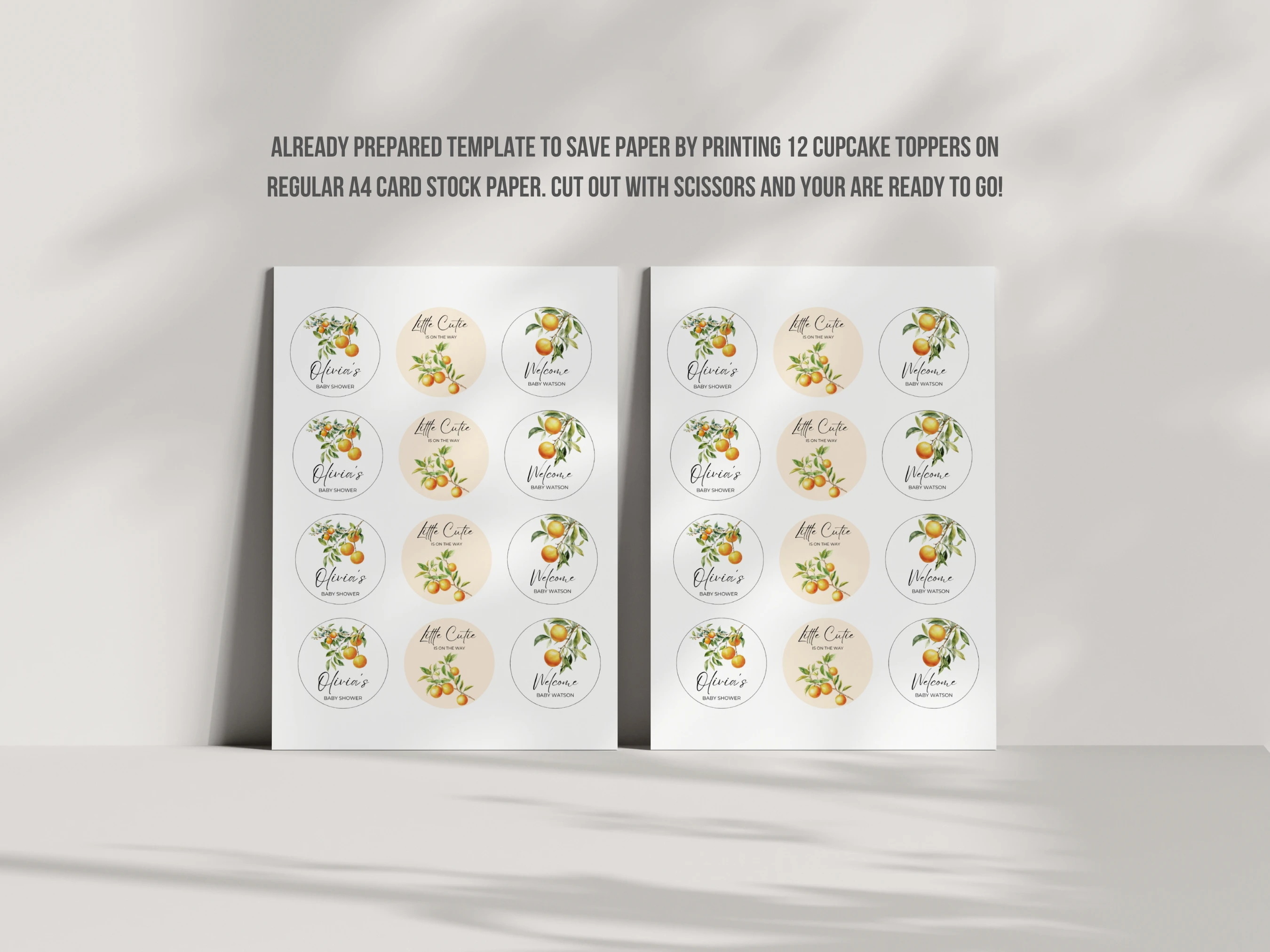 Little Cutie Baby Shower Cupcake Toppers | Orange Clementine Cake Topper | Editable Canva Template | Digital Download