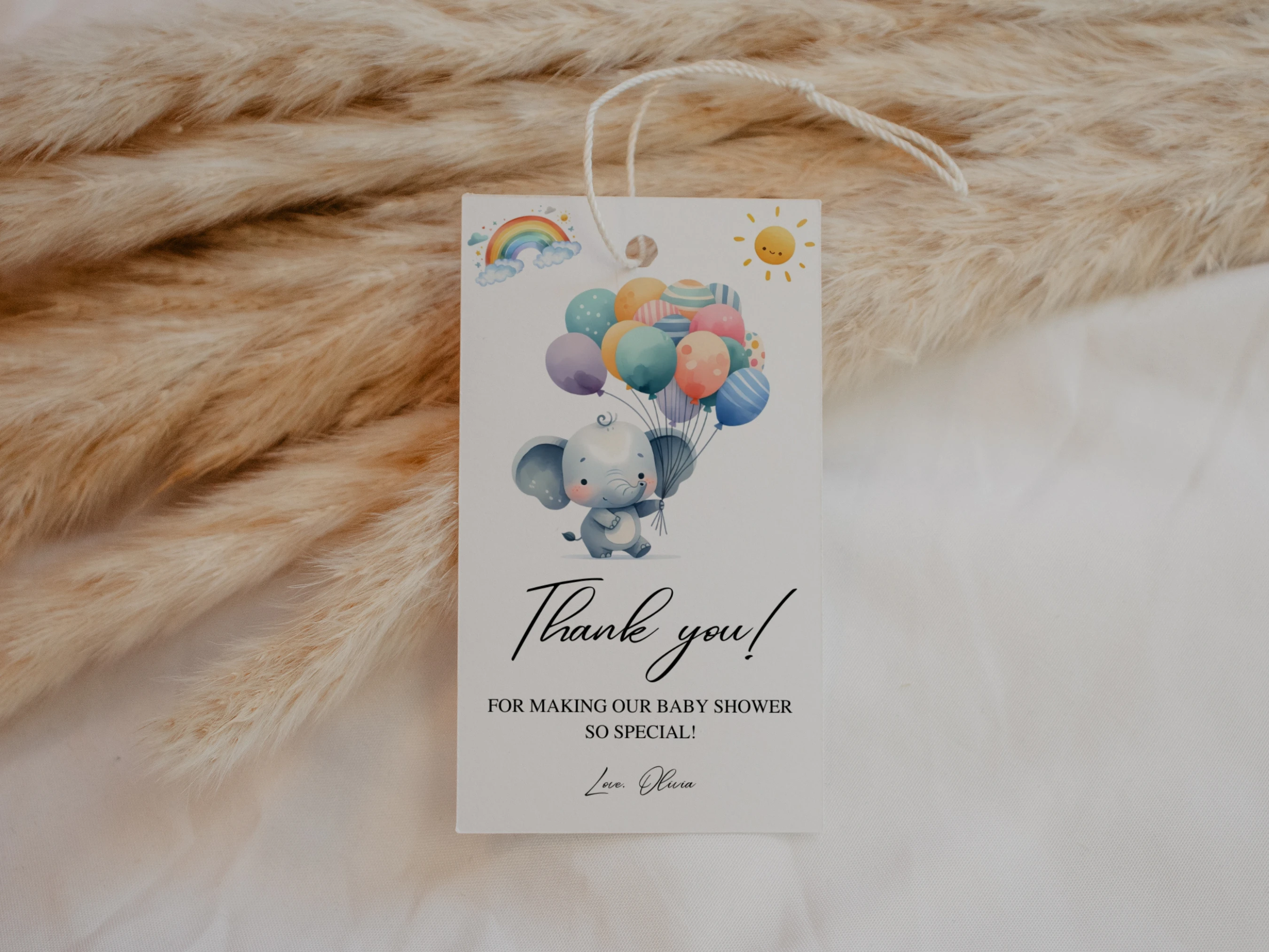 Elephant Baby Shower Thank You Tags | Little Peanut Balloon Favor Tags | Editable Canva Template | Digital Download