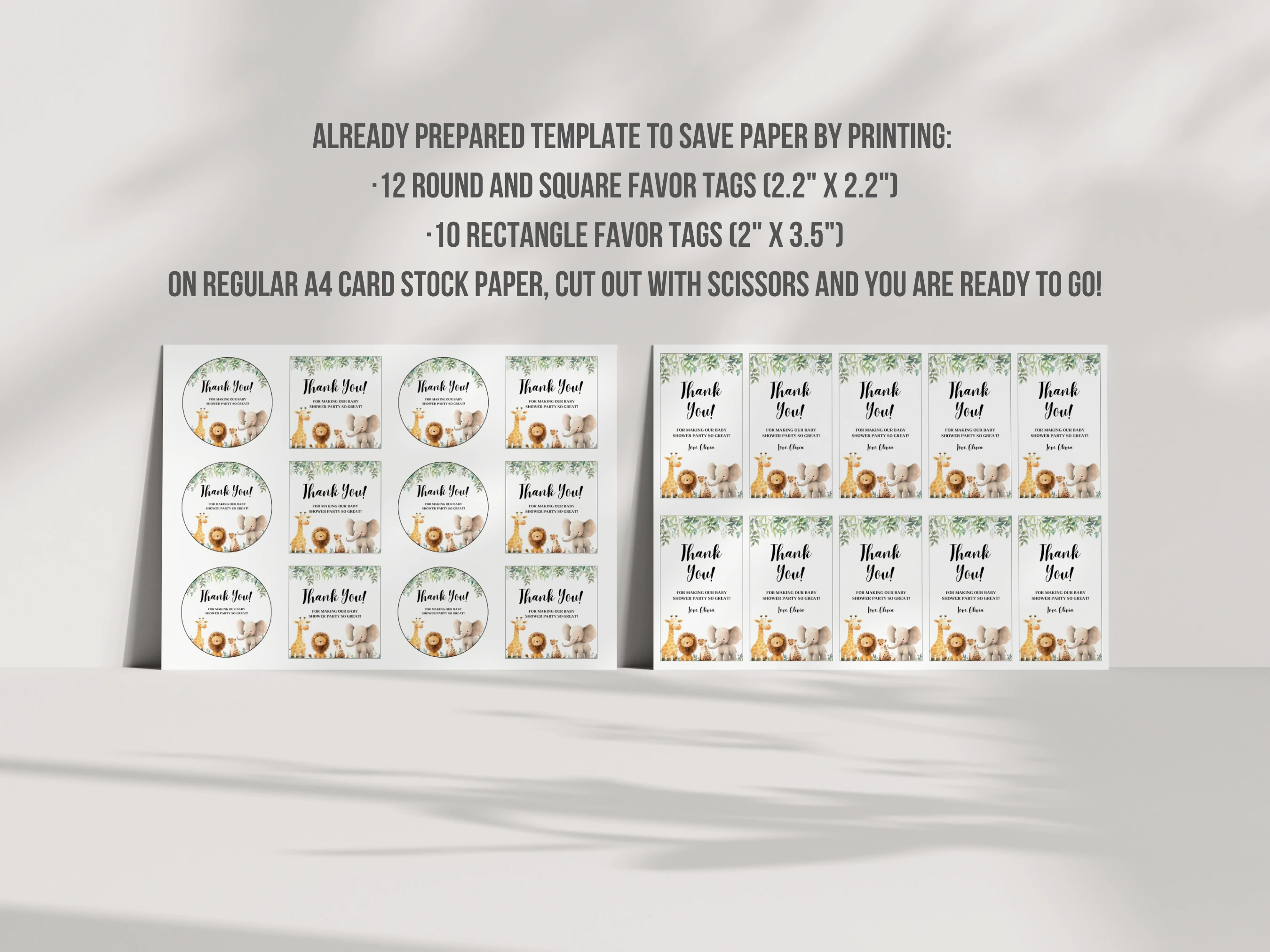 Safari Baby Shower Thank You Tags | Jungle Animals Wild One Favor Tags | Editable Canva Template | Digital Download