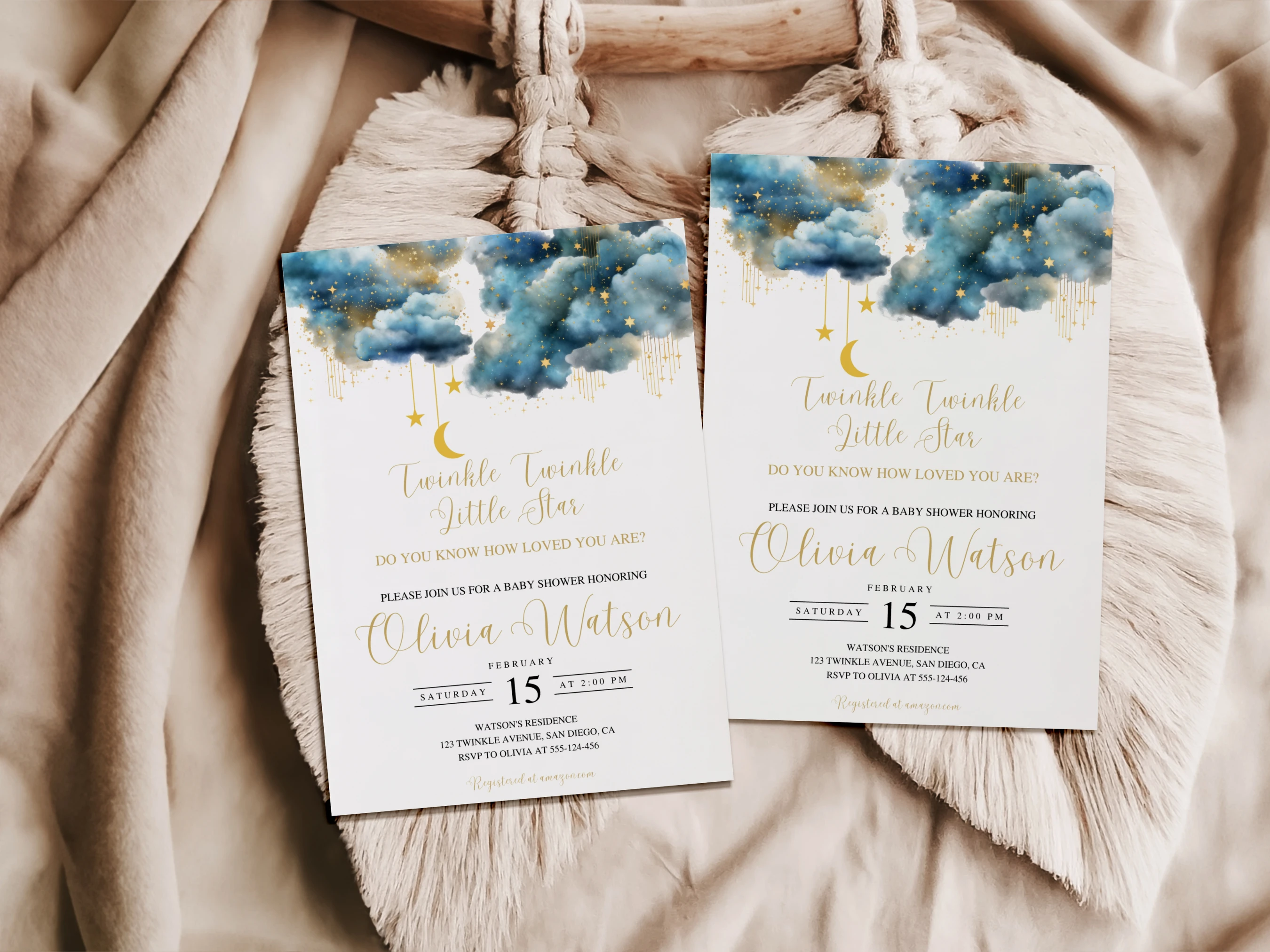 Twinkle Little Star Baby Shower Invitation | Over The Moon Baby Shower Invitation | Celestial Baby Shower Party | Editable Canva Template | Digital Download