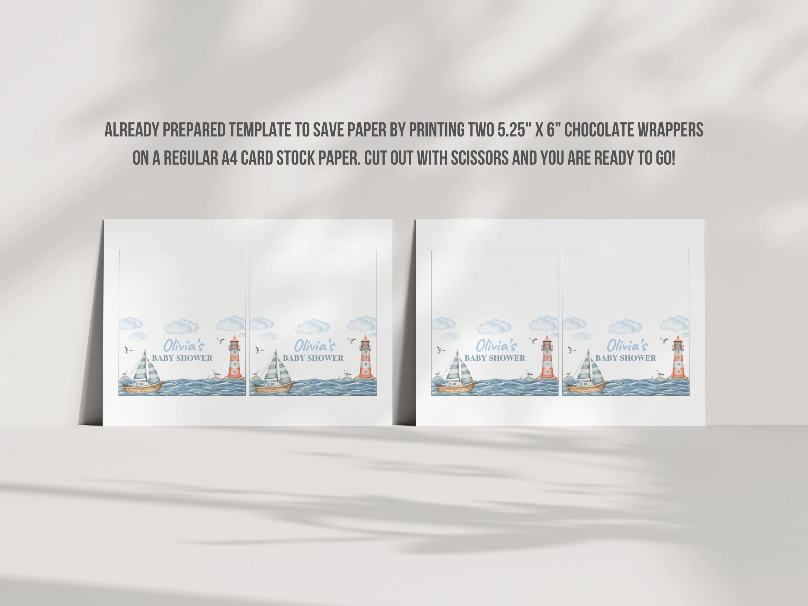 Nautical Baby Shower Chocolate Wrapper | Ahoy It's a Boy Candy Bar Label | Editable Canva Template | Digital Download