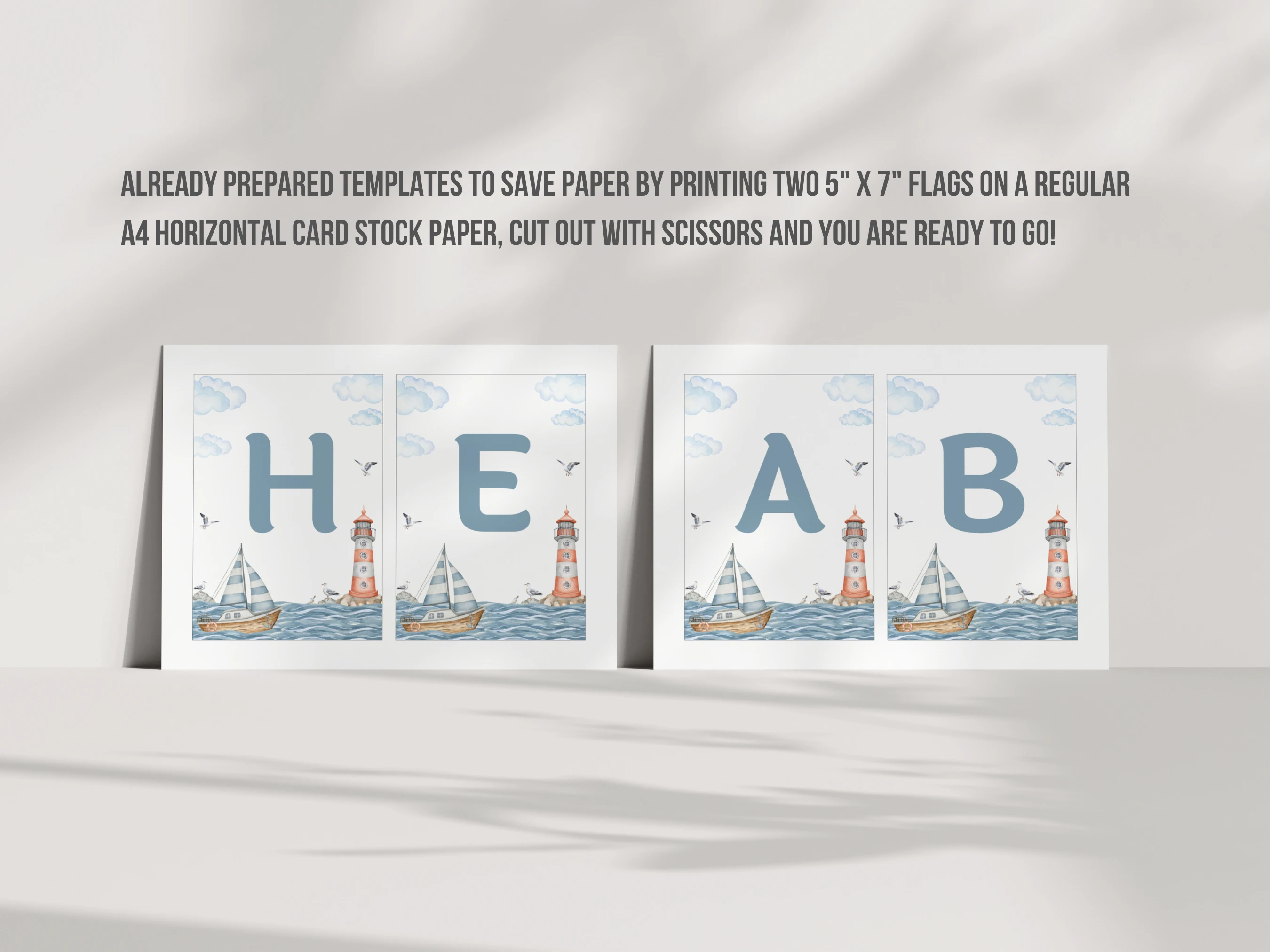 Nautical Baby Shower Wall Banner | Ahoy It's a Boy Baby Shower Welcome Garland | Editable Canva Template | Digital Download