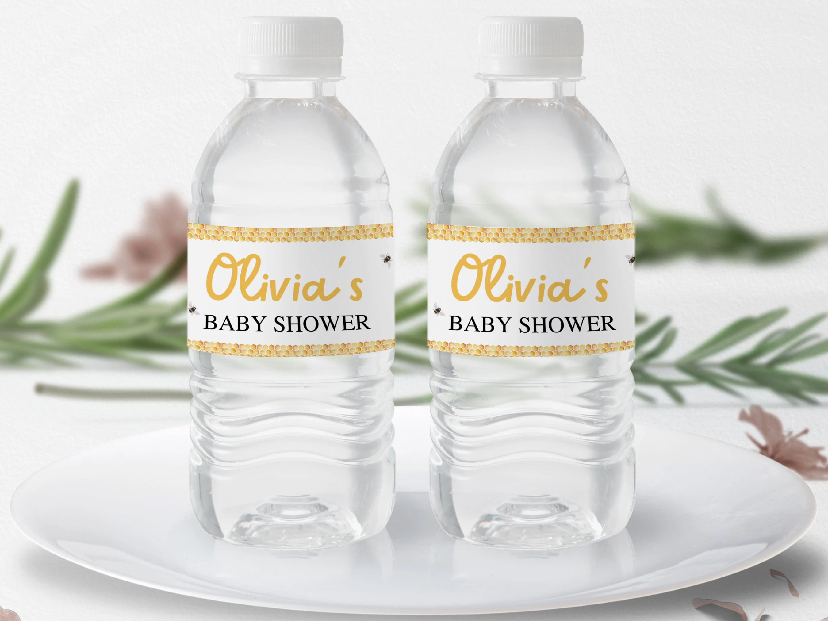 Bumble Bee Baby Shower Water Bottle Label | Honey Bee Bottle Sticker | Editable Canva Template | Digital Download