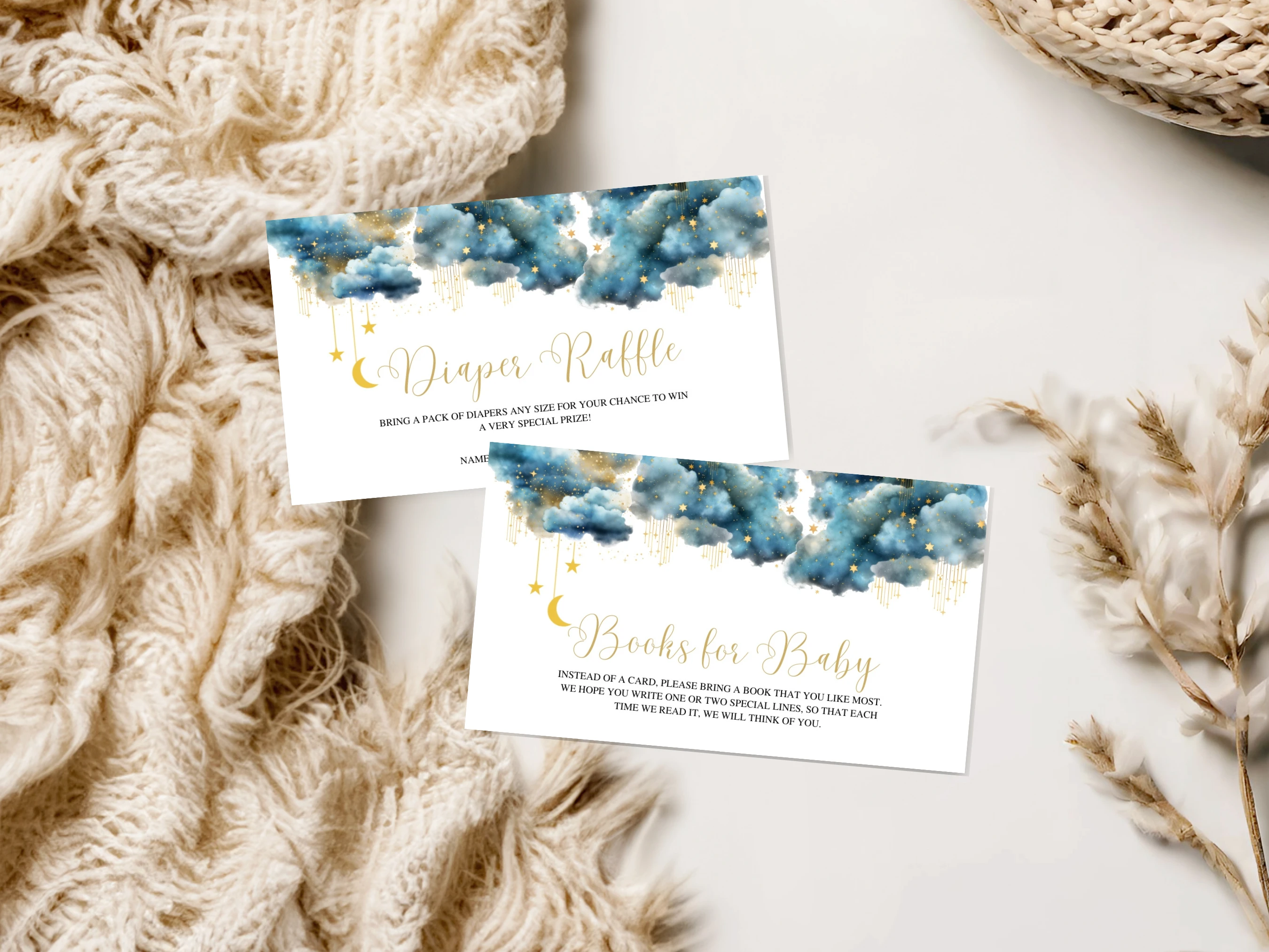 Twinkle Little Star Baby Shower Diaper Raffle Card | Over The Moon Books For Baby Card | Editable Canva Template | Digital Download