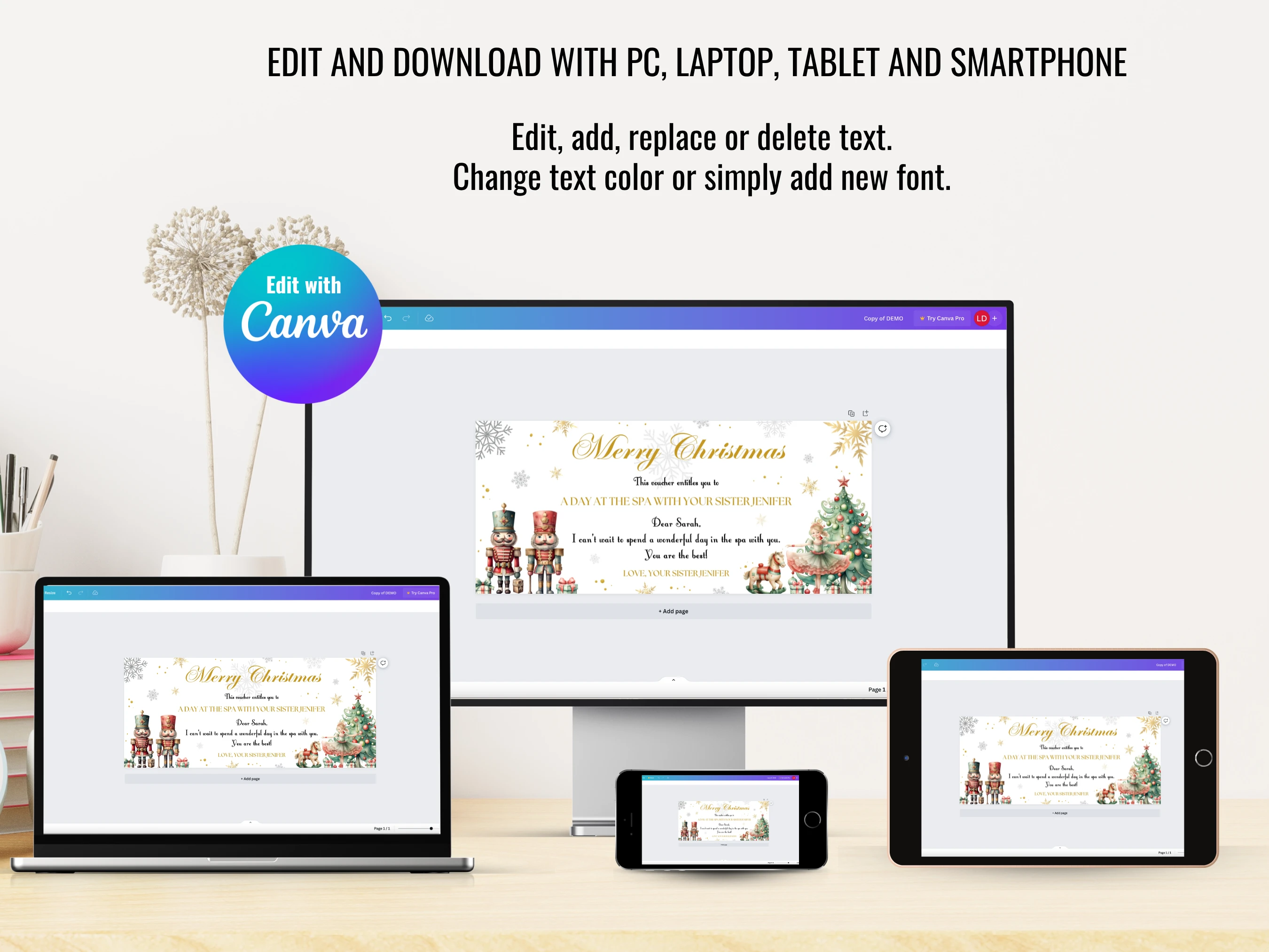 Nutcracker Christmas Gift Certificate Template | Holiday Gift Voucher | Editable Canva Template | Digital Download