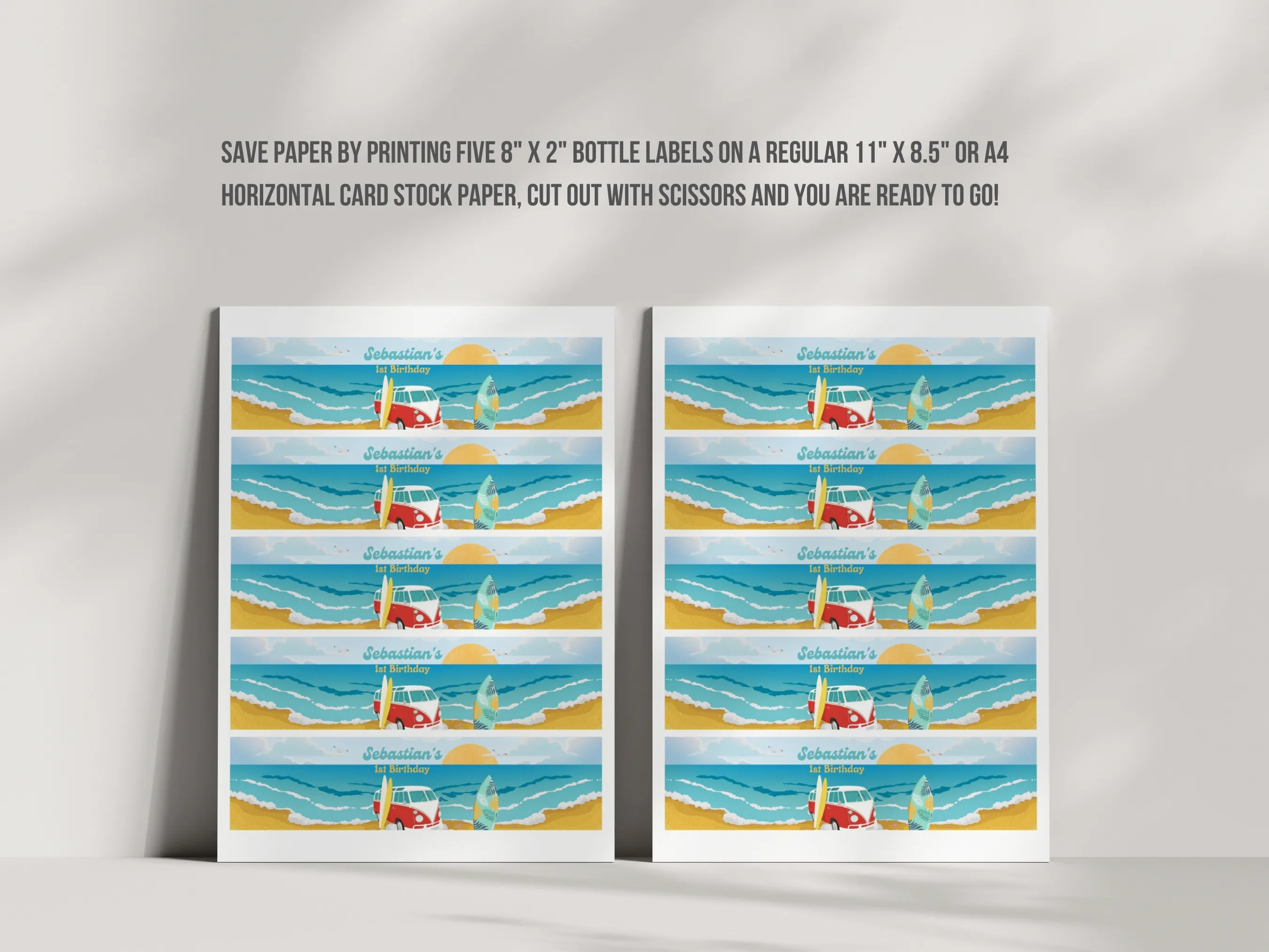 The Big One Birthday Water Bottle Labels | Surf Water Bottle Stickers | Beach Party Bottle Wraps | Editable Canva Template | Digital Download