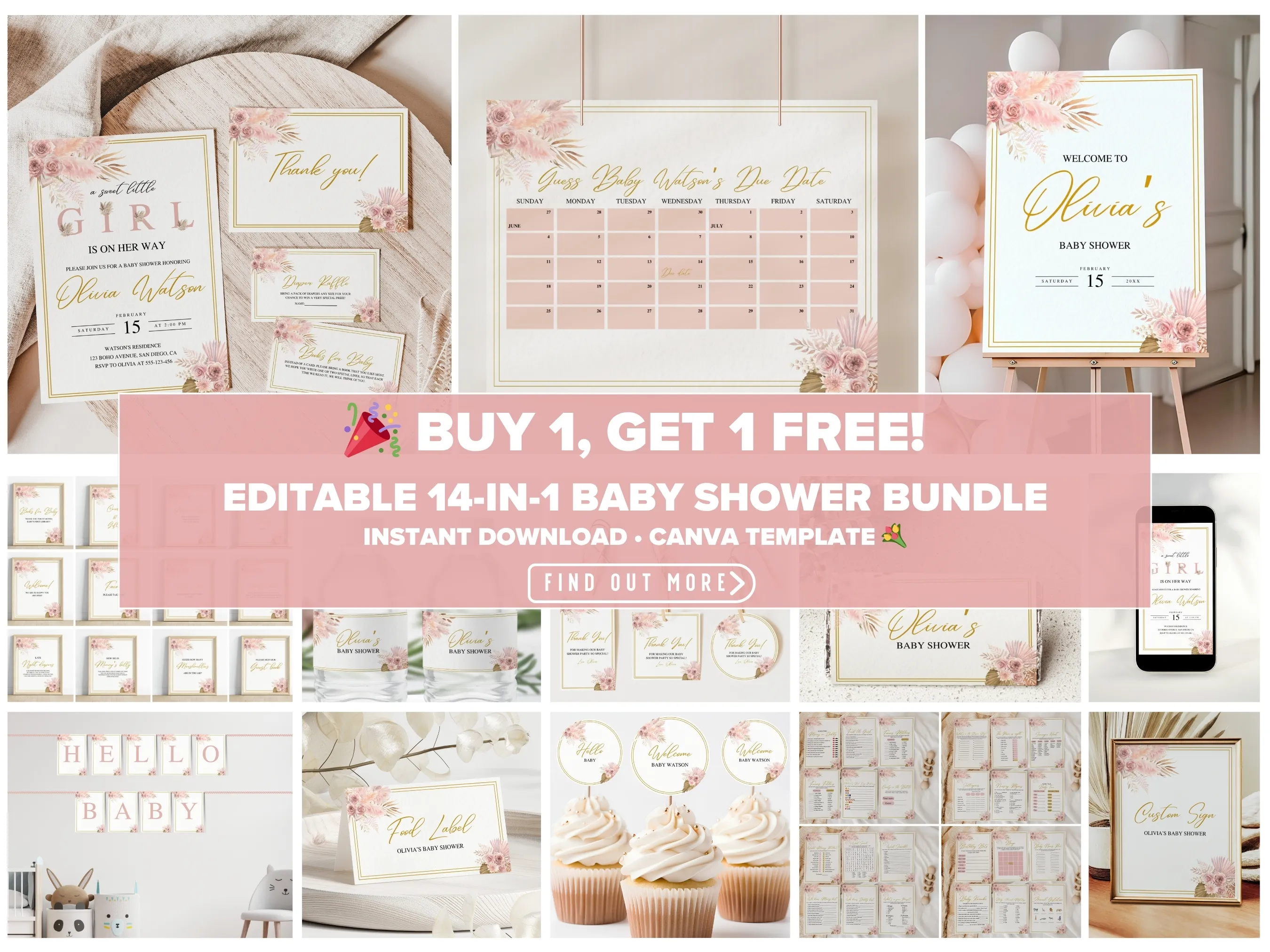 Editable Canva baby shower bundle digital download by fllcdesigns