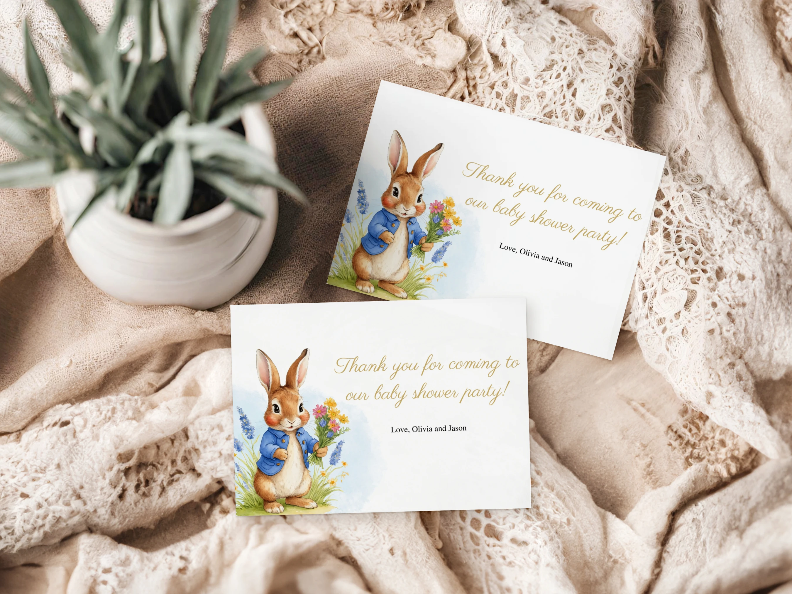 Peter Rabbit Baby Shower Thank You Card | Flopsy Bunny Baby Shower Thank You Note | Editable Canva Template | Digital Download