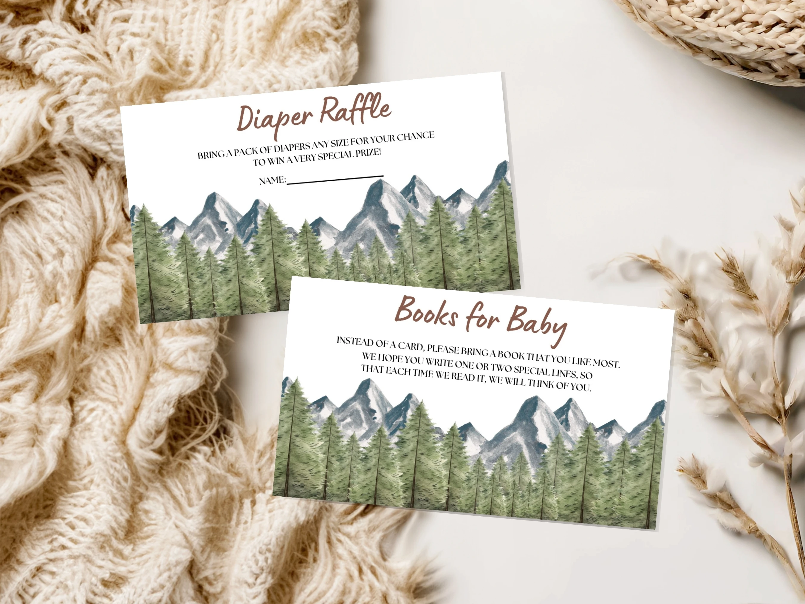Adventure Awaits Baby Shower Invitation Set | Gender Neutral Forest And Mountains Starter Pack | Editable Canva Template | Digital Download