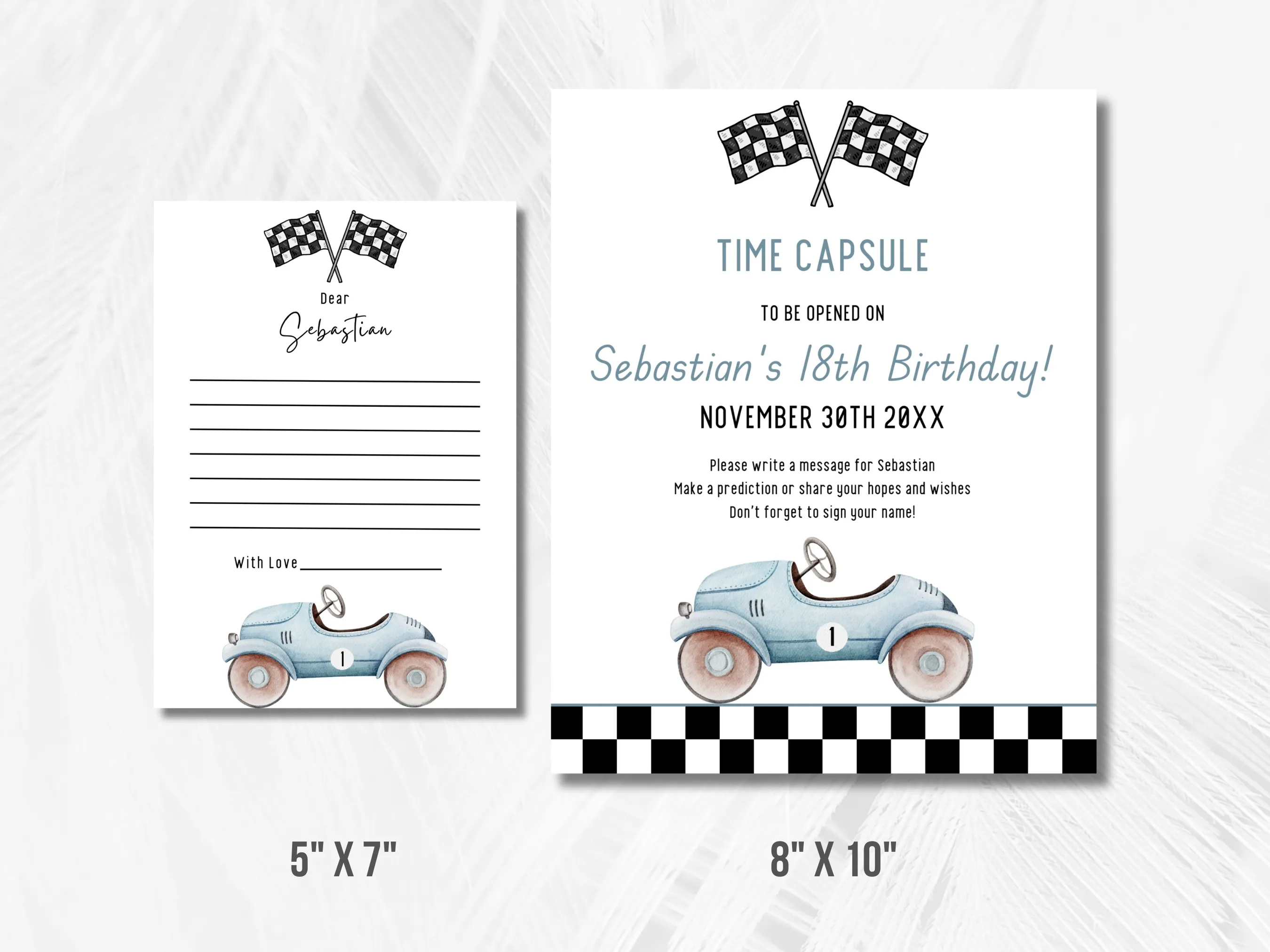 Fast One Birthday Time Capsule Sign & Message Cards | Vintage Race Car 1st Birthday Guest Book | Editable Canva Template | Digital Download