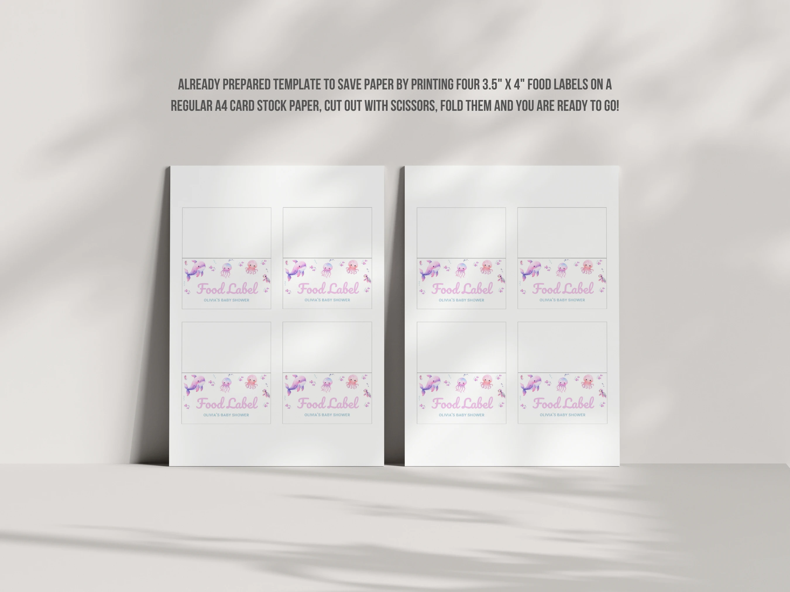Under The Sea Baby Shower Place Cards | Ocean Animals Pink Seating Cards For Baby Girl | Editable Canva Template | Digital Download