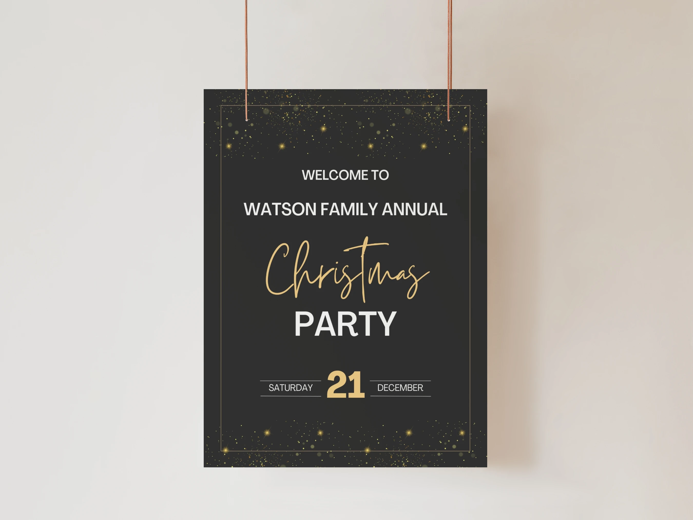 Elegant Black and Gold Christmas Party Welcome Sign | Holiday Entrance Sign | Editable Canva Template | Digital Download