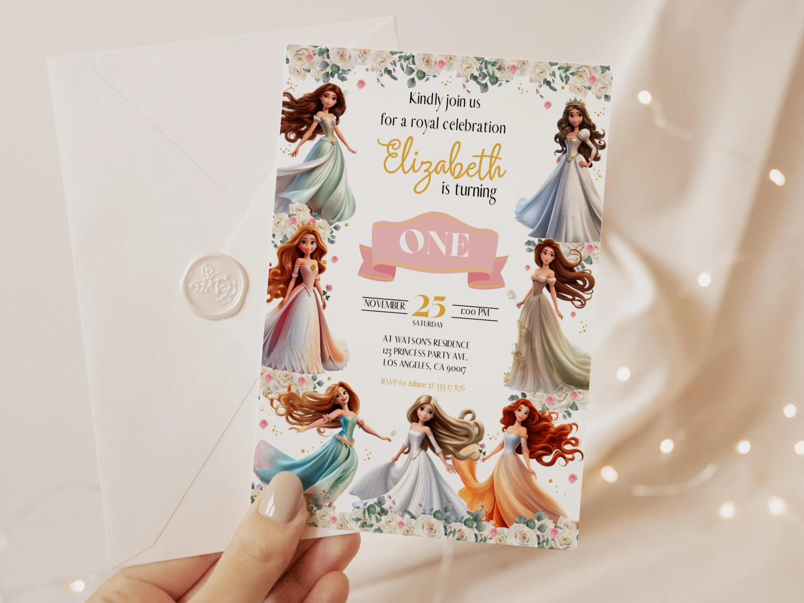 Princess Birthday Invitation | Floral Royal Party Theme | Editable Canva Template | Digital Download