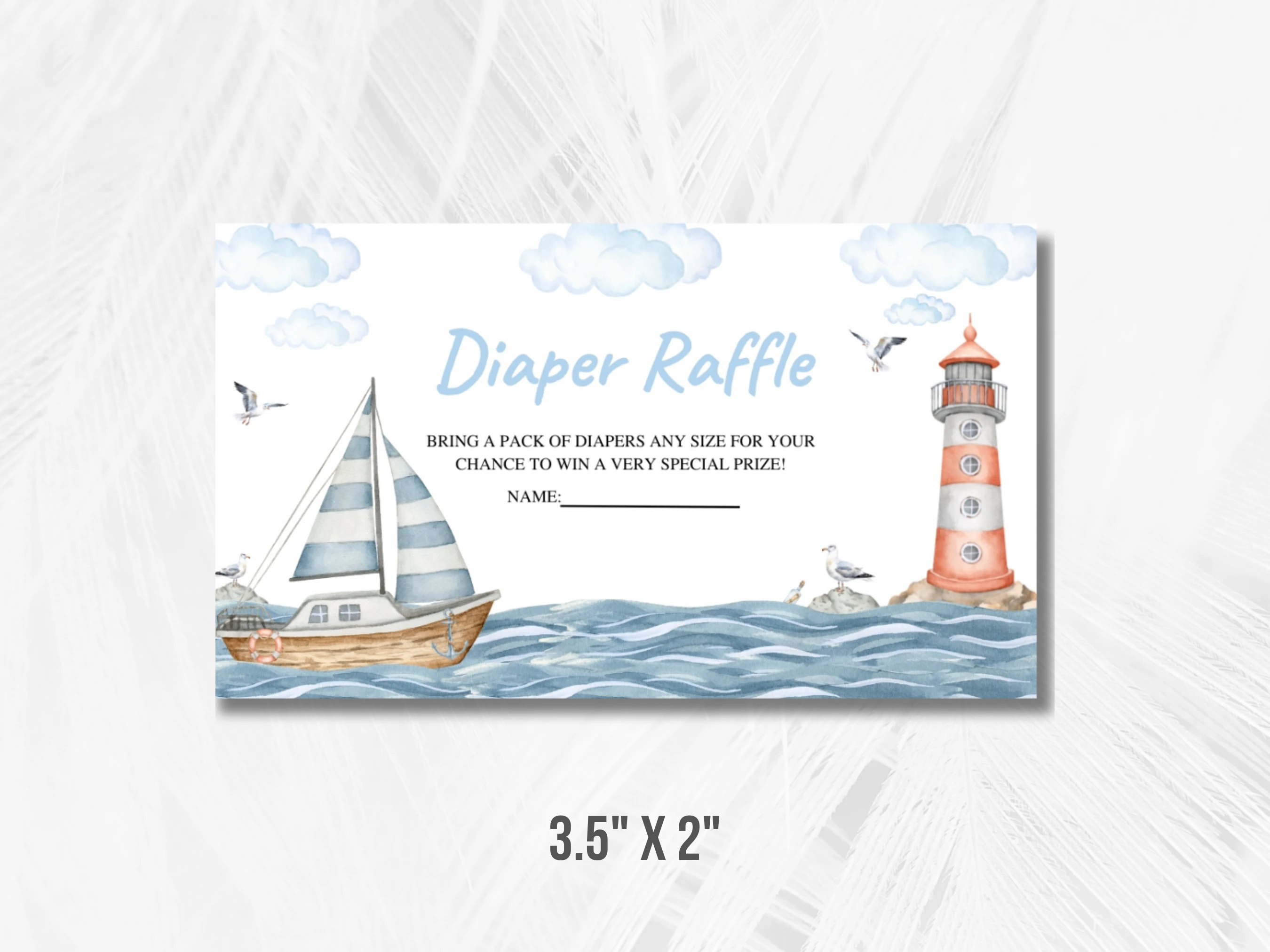 Nautical Baby Shower Diaper Raffle Card | Ahoy It's a Boy Books For Baby Card | Editable Canva Template | Digital Download