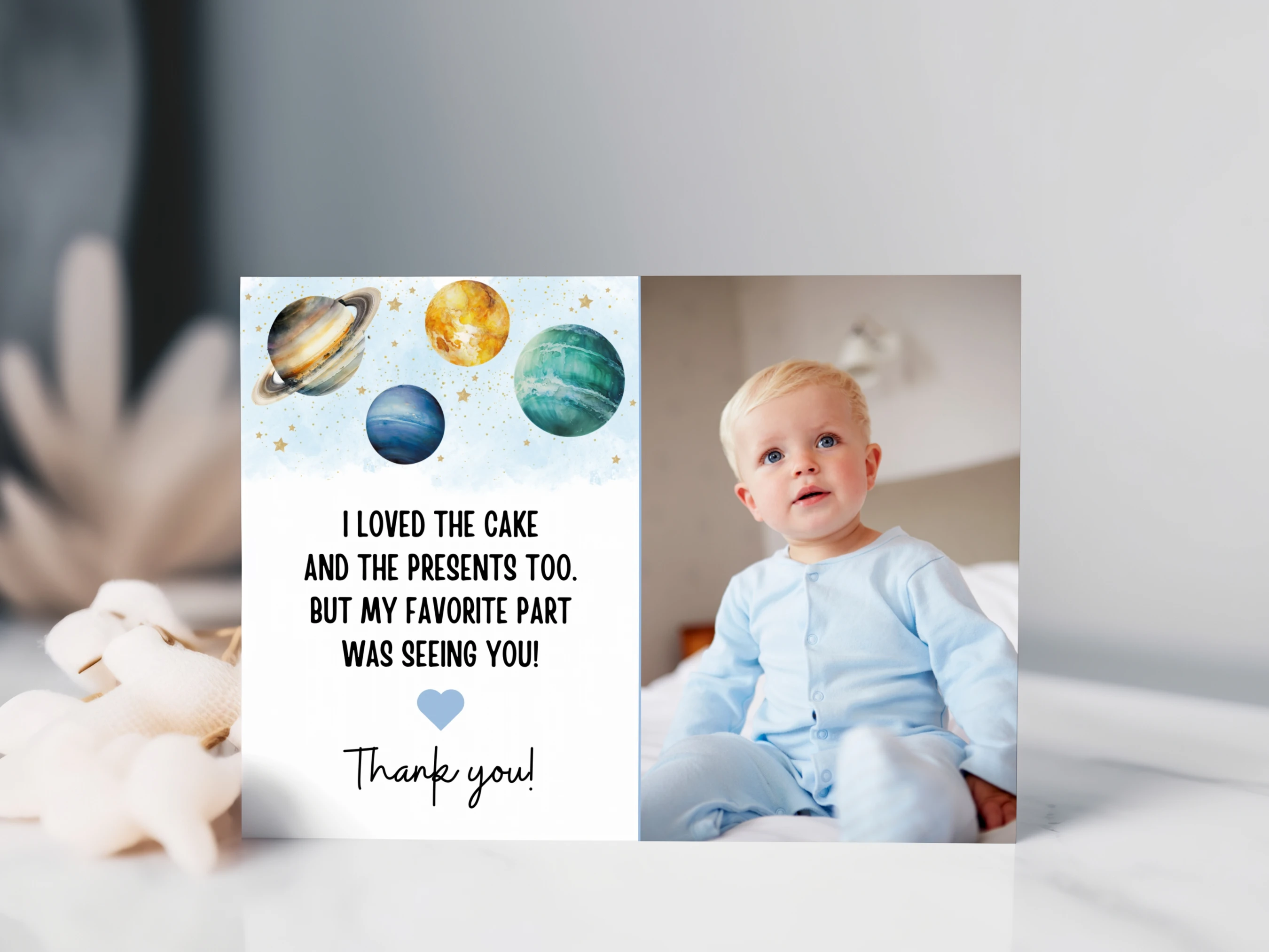 outer space thank you card, planets birthday thank you note, birthday thank you card with photo, trip around the sun thank you note, printable kids thank you card
