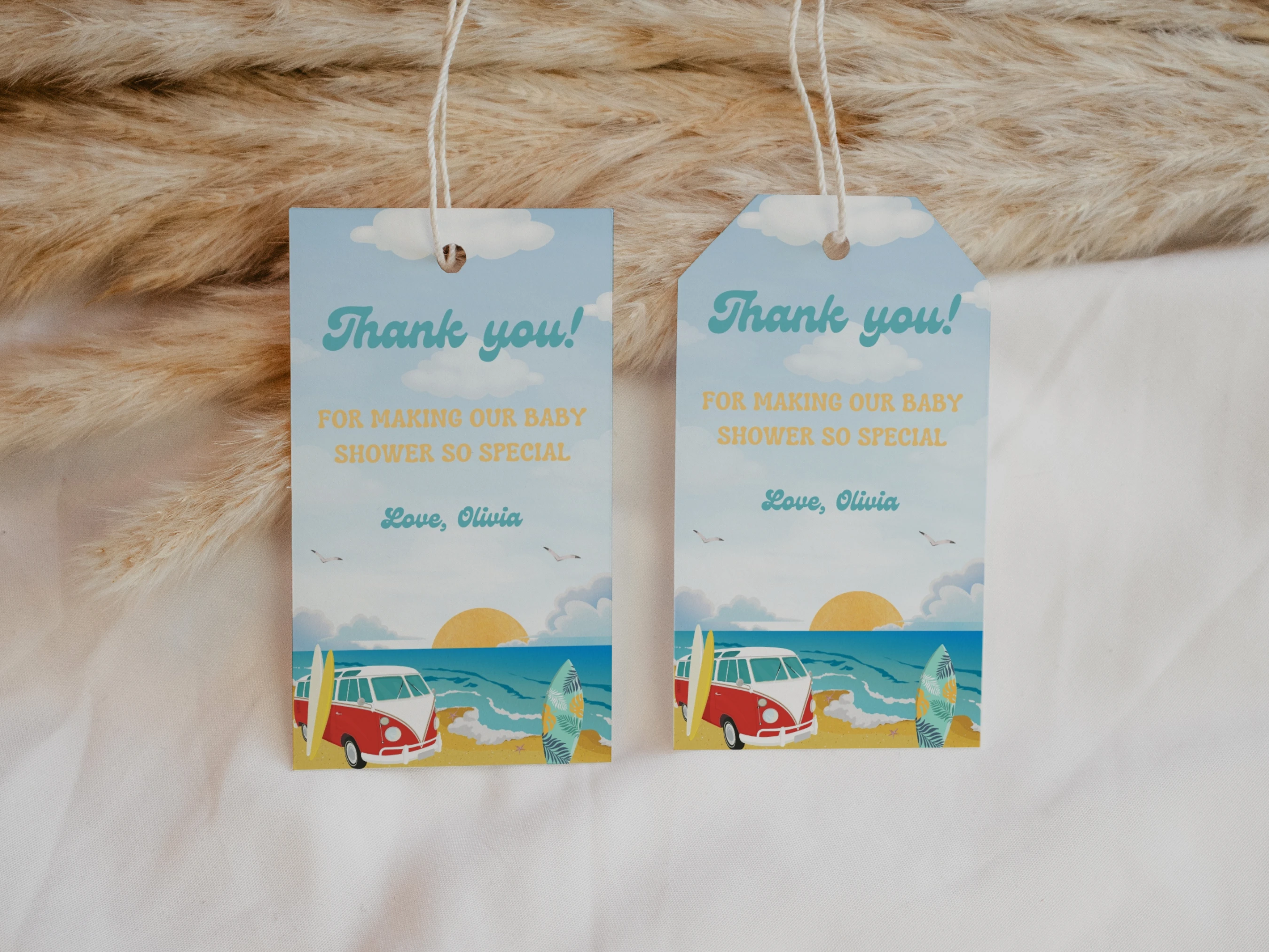Baby On Board Baby Shower Thank You Tags | Surf Ocean Tropical Favor Tags | Editable Canva Template | Digital Download