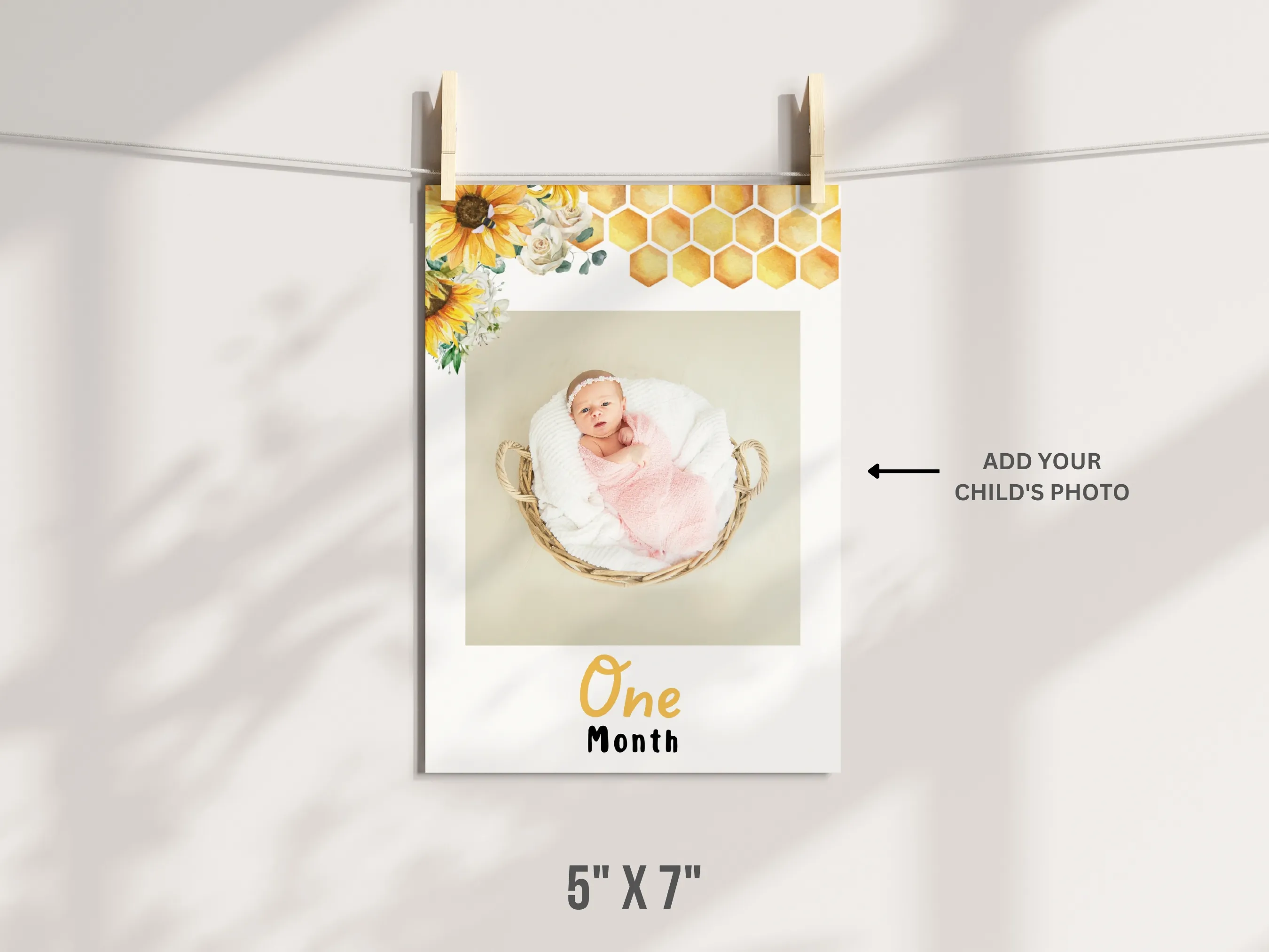 First Bee Day Birthday Milestone Photo Banner | Sunflower Bee Monthly Cards | Editable Canva Template | Digital Download