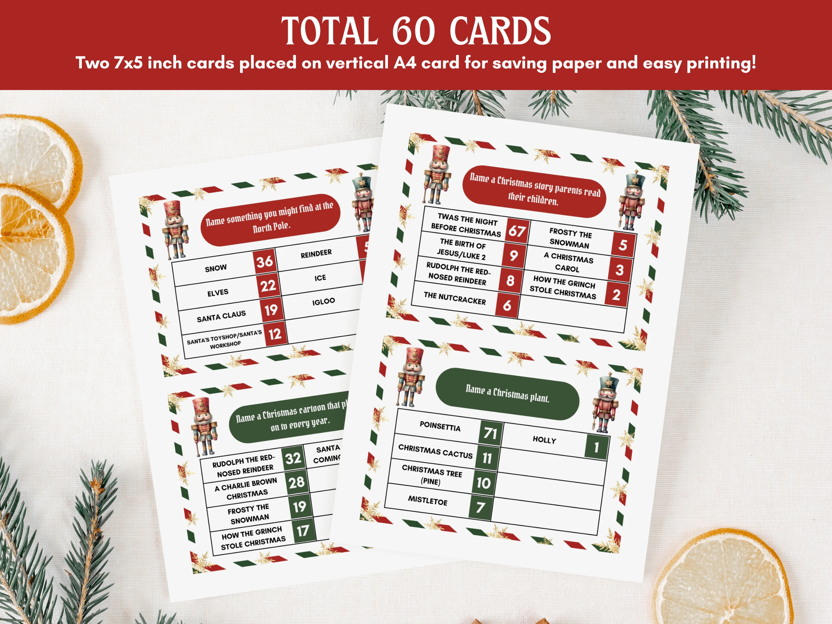 Nutcracker Christmas Feud Game | 60 Family Holiday Survey Cards | Ready-to-Print Game | Digital Download
