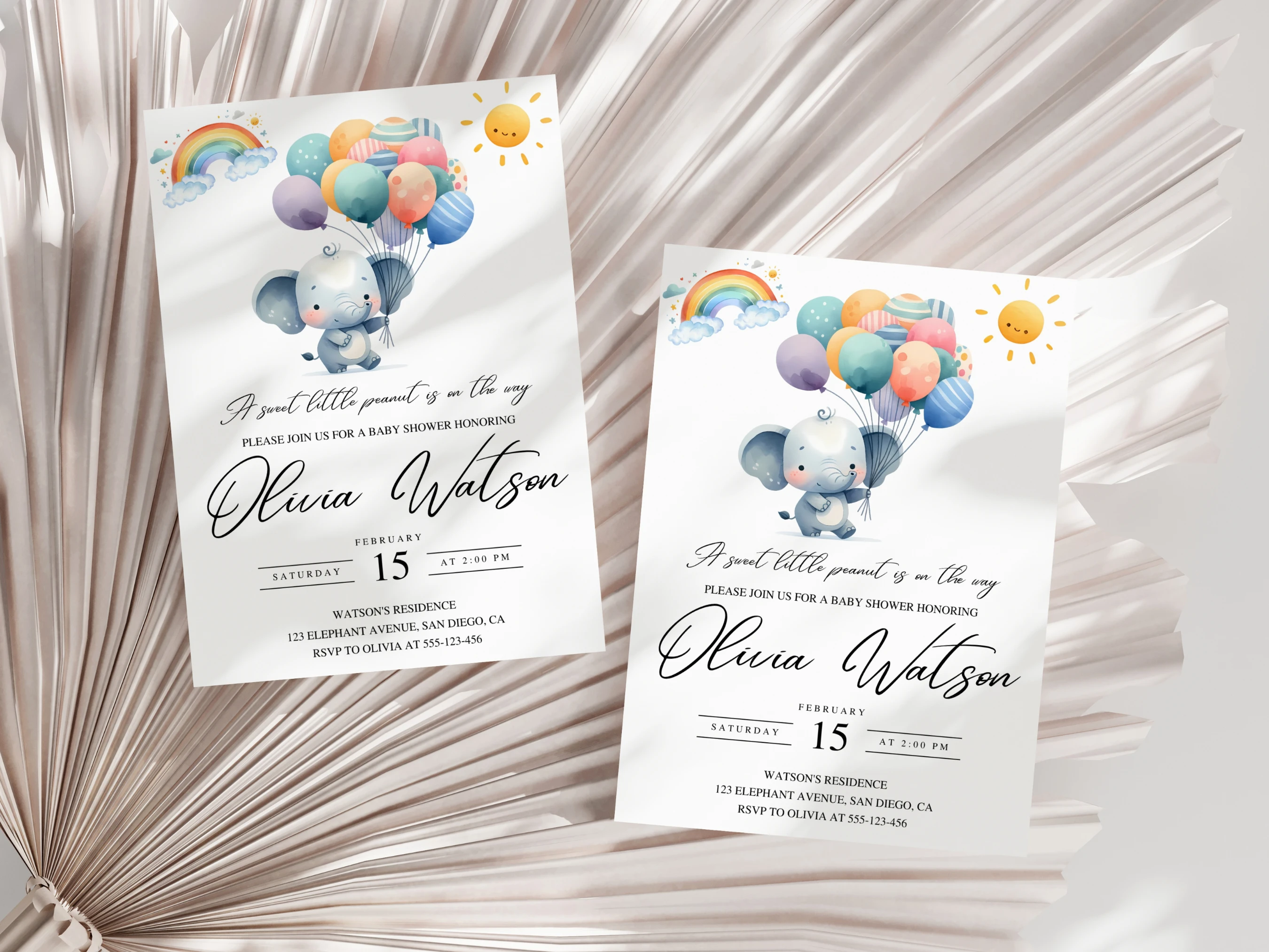 Little Peanut Baby Shower Invitation | Elephant Balloon Baby Shower Invite | Gender Neutral Baby Shower Party | Editable Canva Template | Digital Download