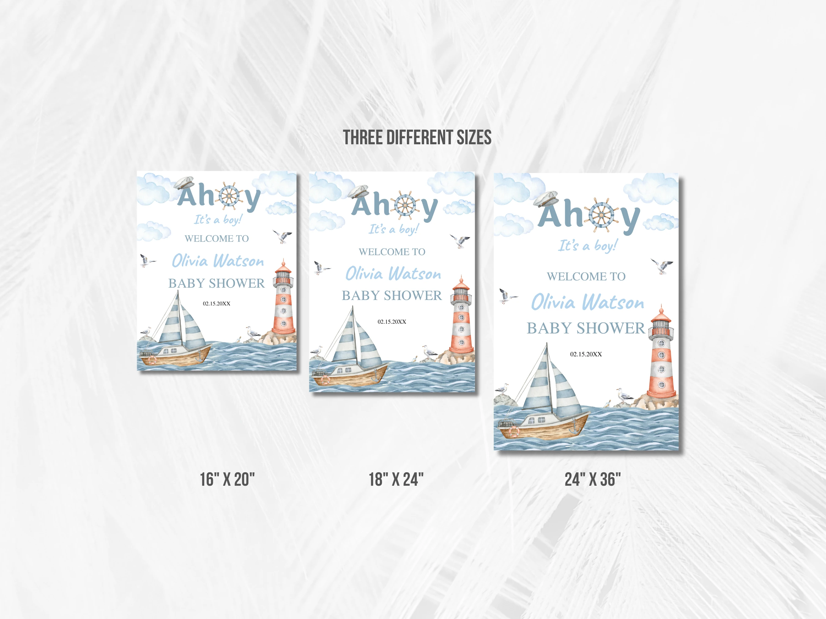 Nautical Baby Shower Welcome Sign | Ahoy It's a Boy Ocean Sailboat Lighthouse Welcome Board For Baby Boy | Editable Canva Template | Digital Download