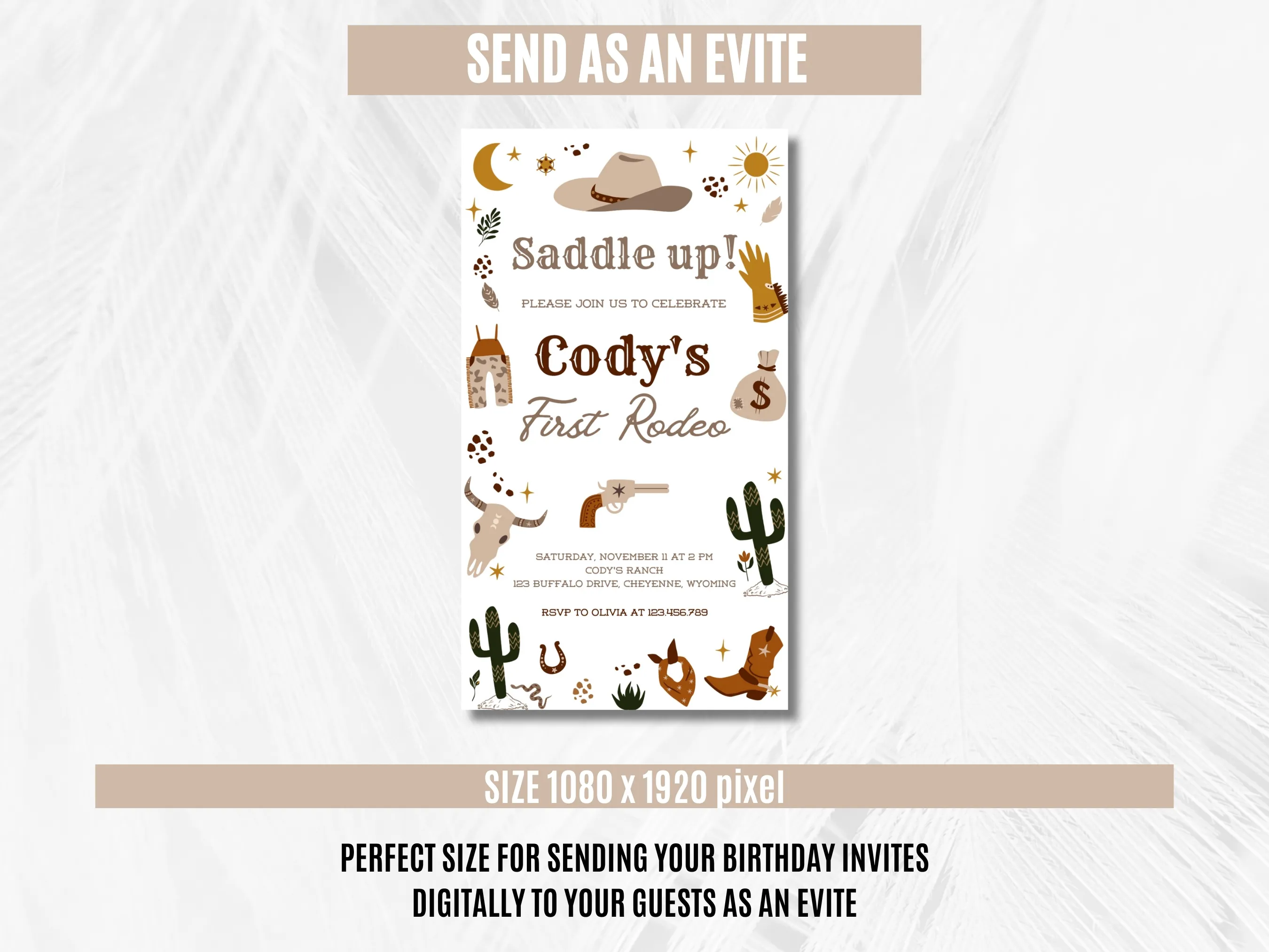 My First Rodeo Birthday Mobile Invitation | Cowboy Western Evite | Editable Canva Template | Digital Download