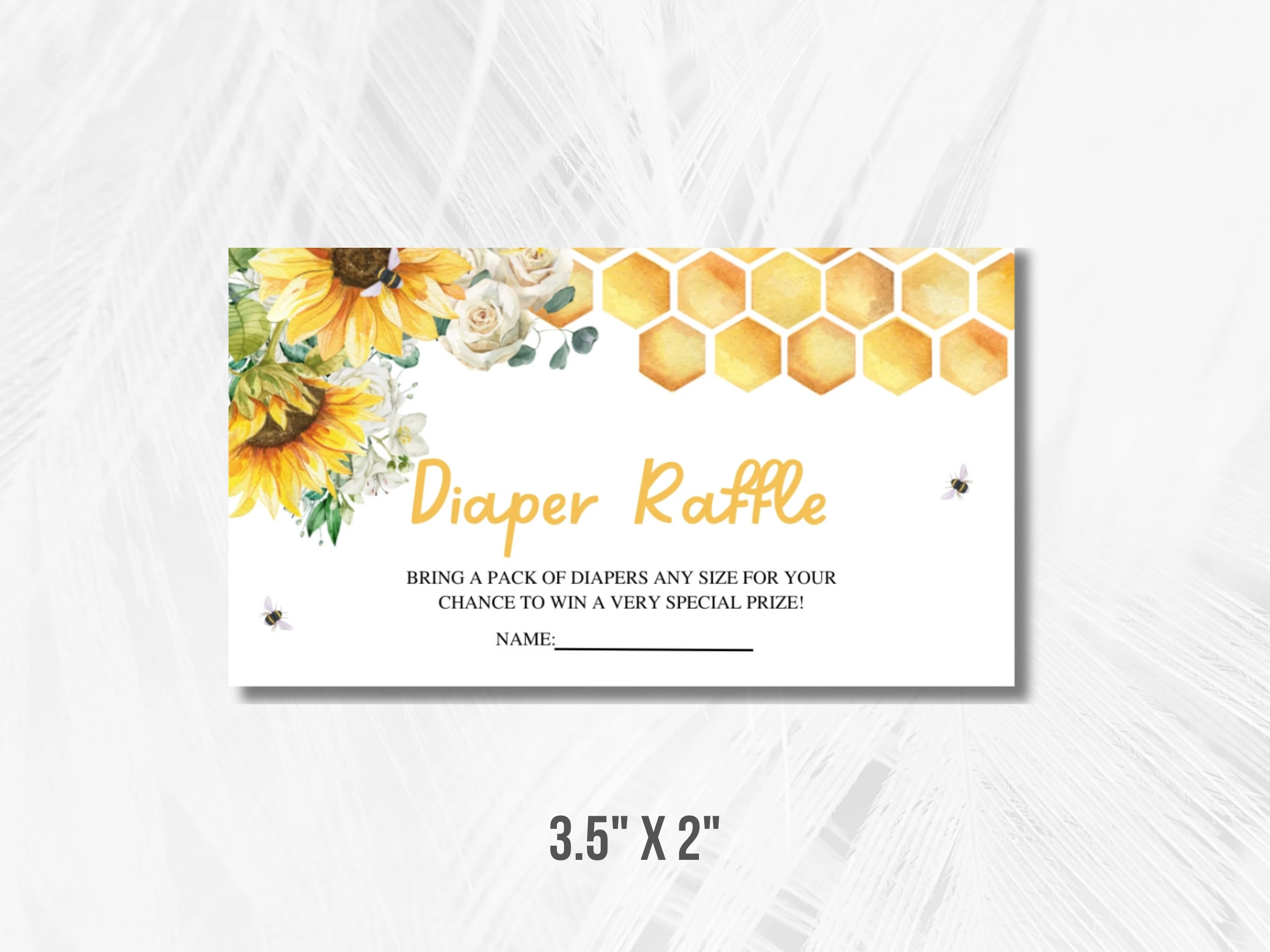 Bumble Bee Baby Shower Diaper Raffle Card | Sunflower Honey Bee Books For Baby Card | Editable Canva Template | Digital Download