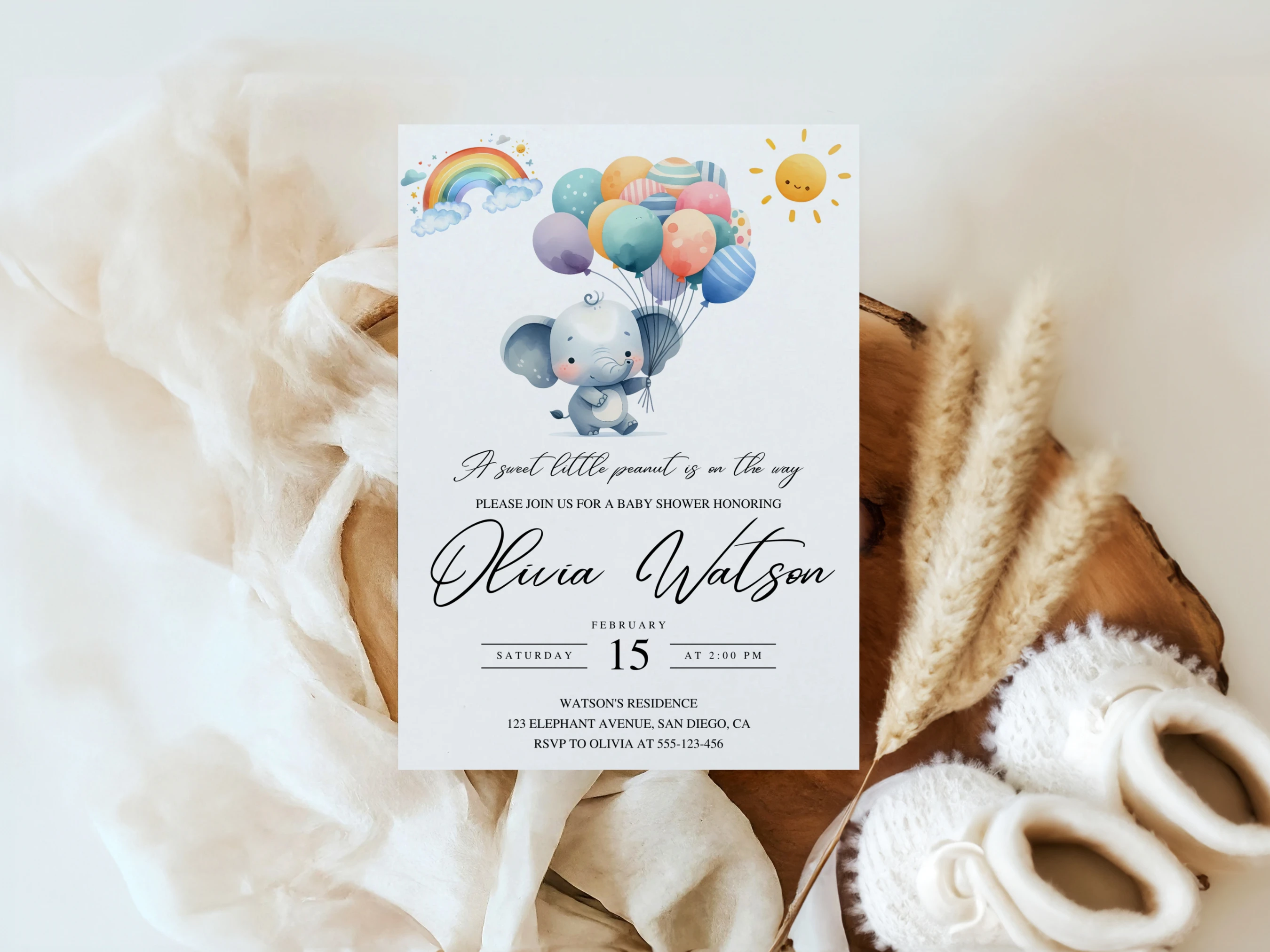 Elephant Baby Shower Invitation Set | Little Peanut Starter Pack | Editable Canva Template | Digital Download