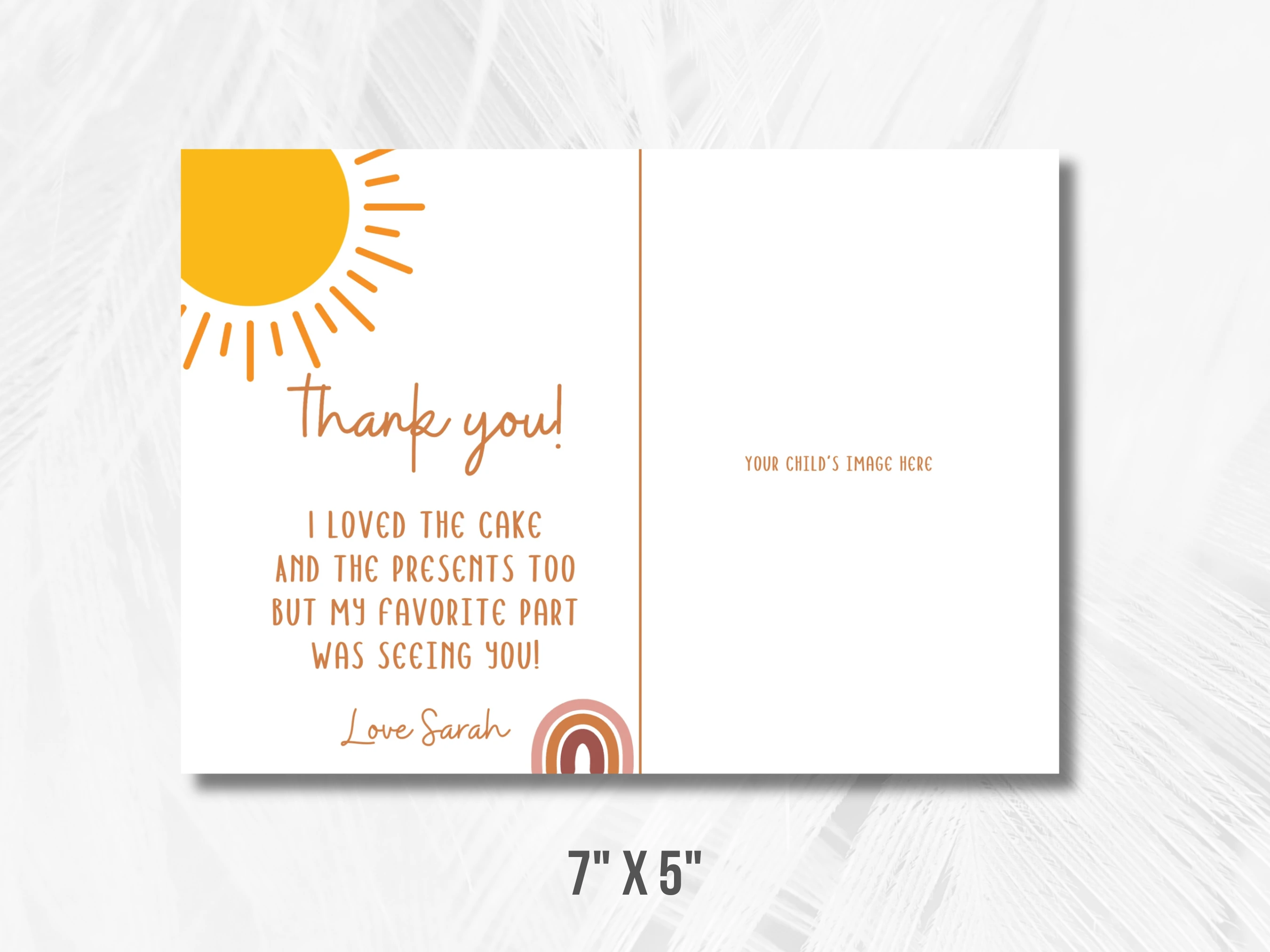 Sunshine Birthday Thank You Card With Photo | First Trip Around The Sun Birthday Thank You Note | Boho Rainbow 1st Birthday Party | Editable Canva Template | Digital Download