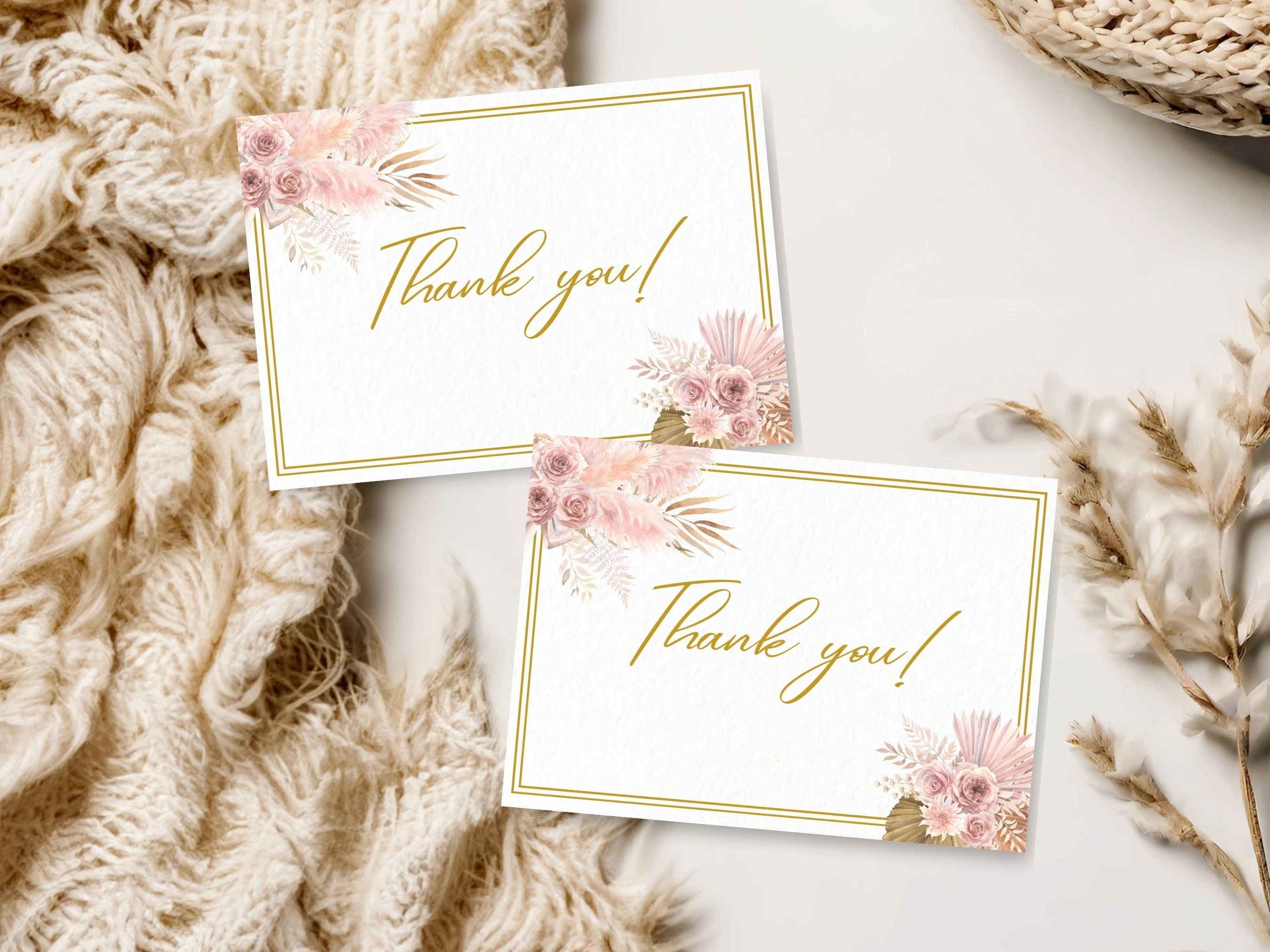 Boho Baby Shower Invitation Set | Pampas Grass Rose Gold Starter Pack For Baby Girl | Editable Canva Template | Digital Download