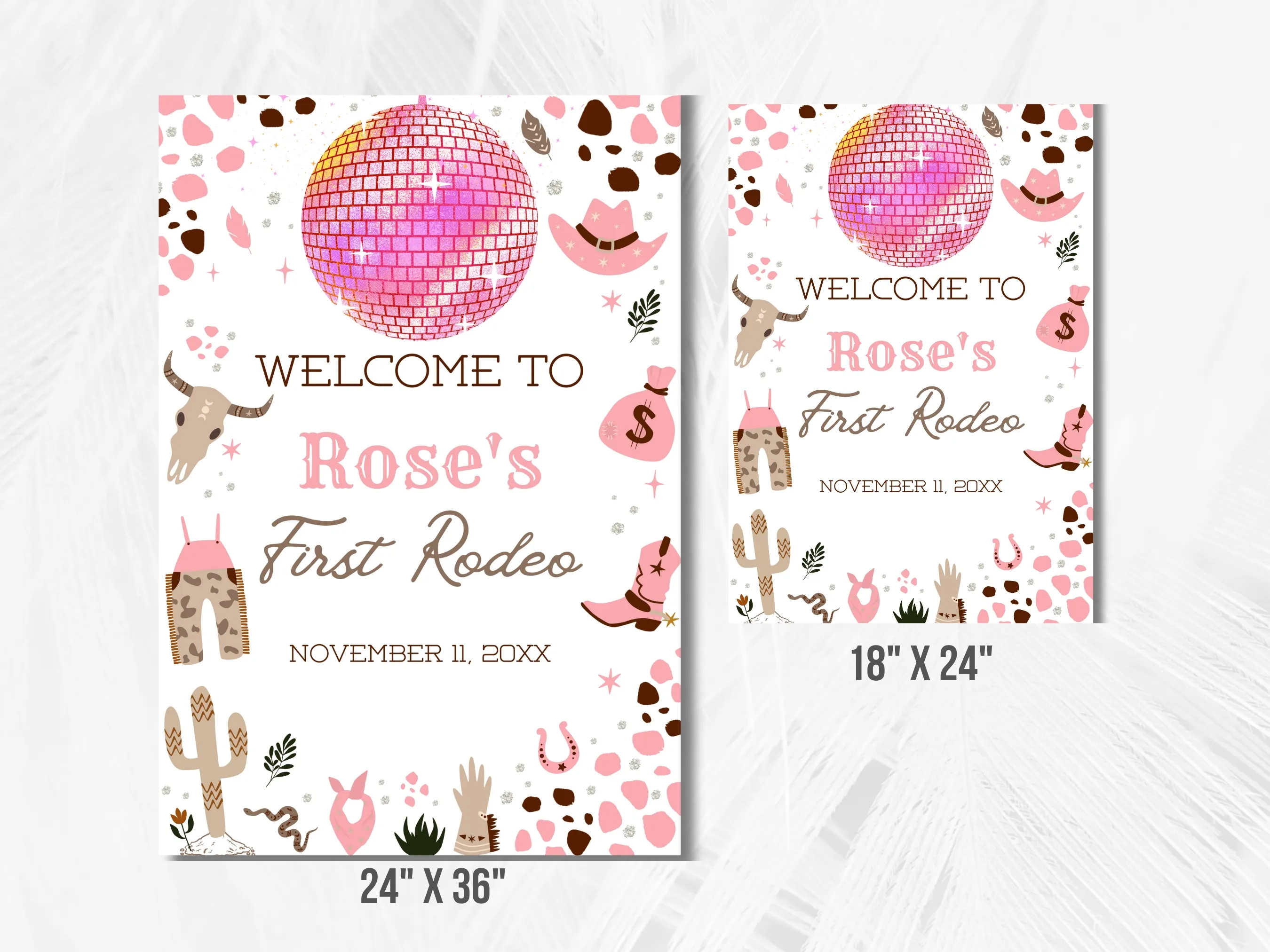 Disco Cowgirl Birthday Welcome Sign | Space Cowgirl My First Rodeo Party Welcome Board | Western Birthday Entrance Poster | Editable Canva Template | Digital Download