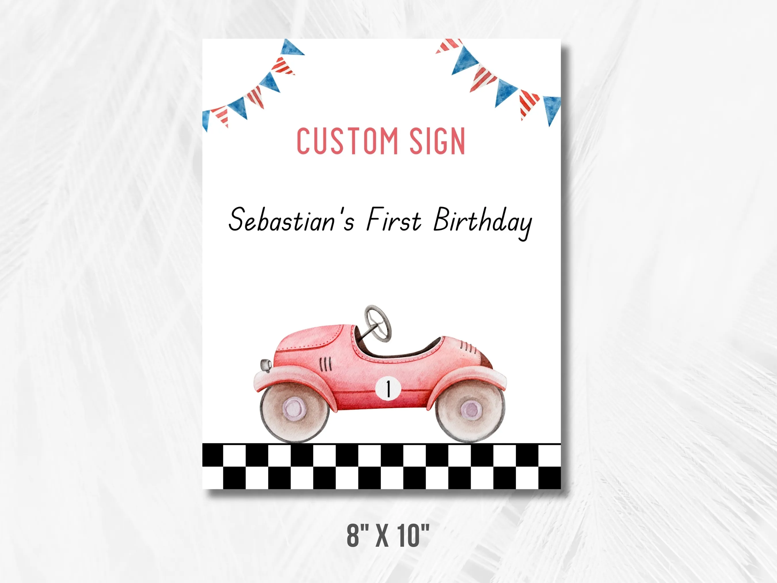 Fast One Custom Birthday Sign | Red Race Car Party Cookie Table Sign | Racing Birthday Gift Table Sign | Editable Canva Template | Digital Download
