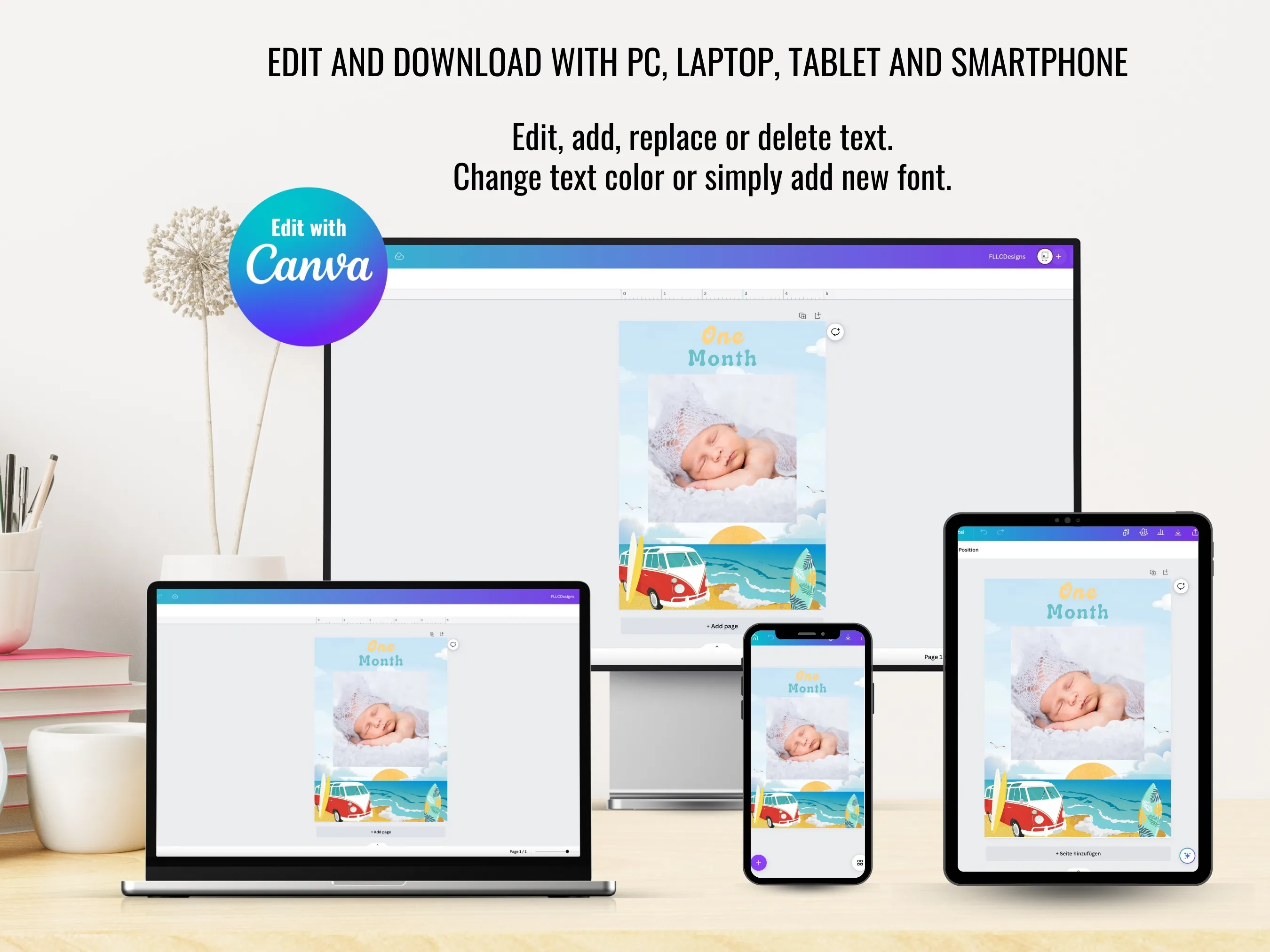 The Big One 1st Birthday Photo Banner | Surf Baby Milestone Cards | Editable Canva Template | Digital Download