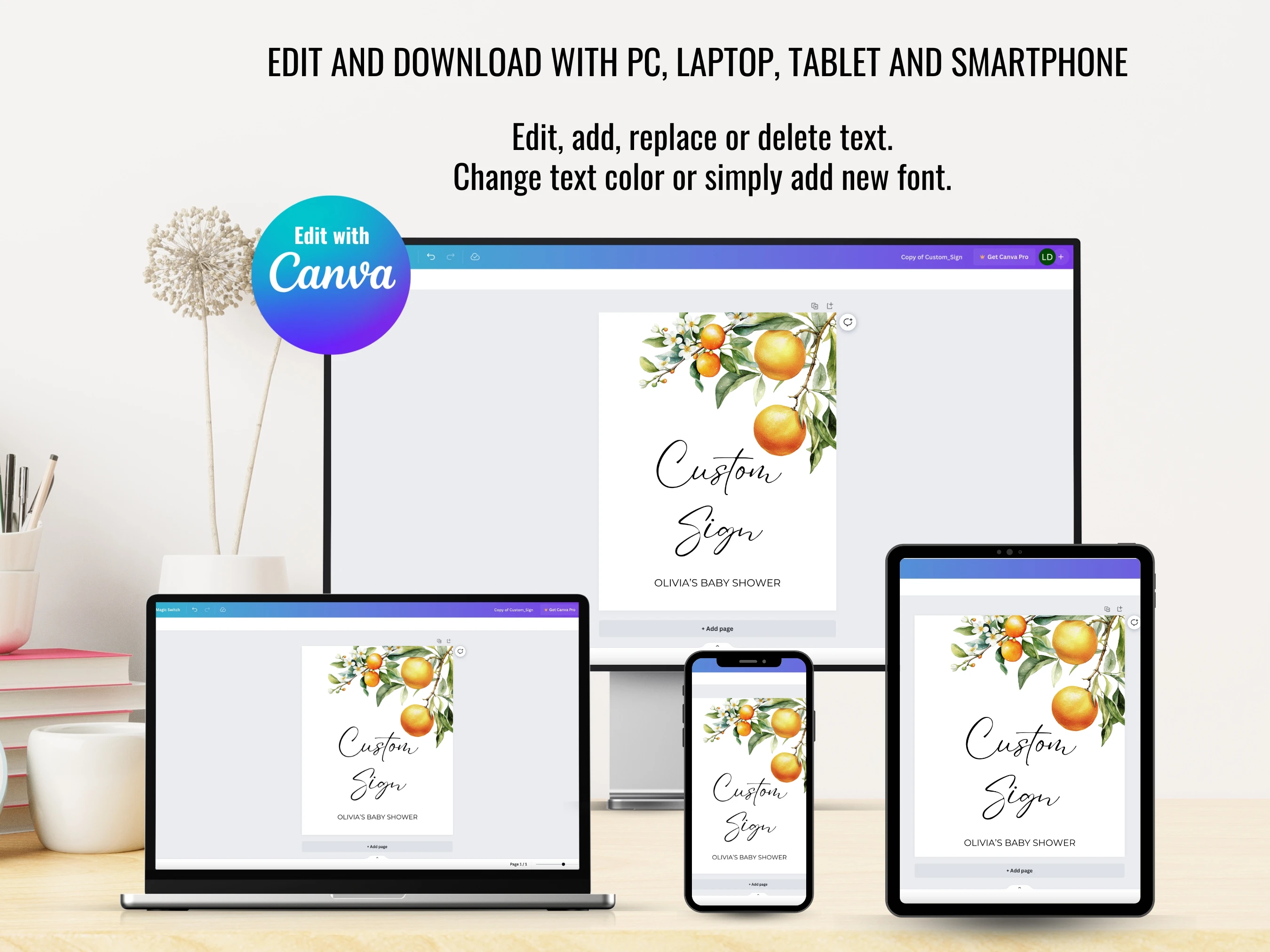 Little Cutie Baby Shower Table Sign | Orange Late Night Diapers Sign | Pacifier Hunt Sign | Editable Canva Template | Digital Download